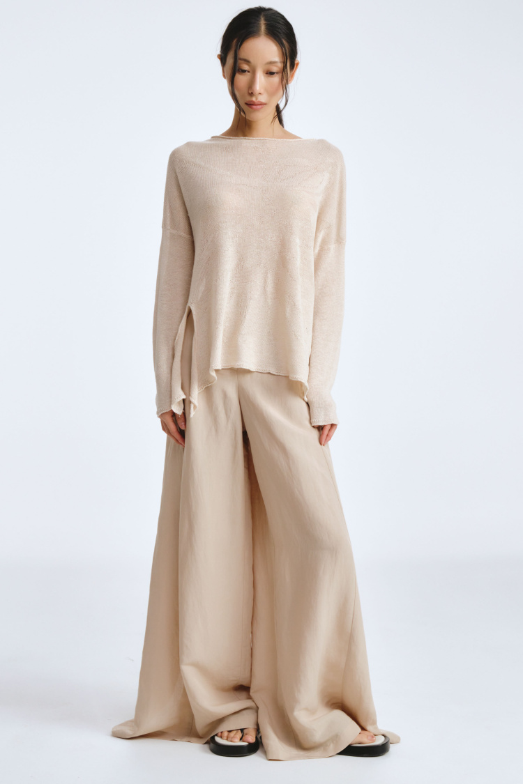 Брюки прямые с отлетными деталями, тонкий лен