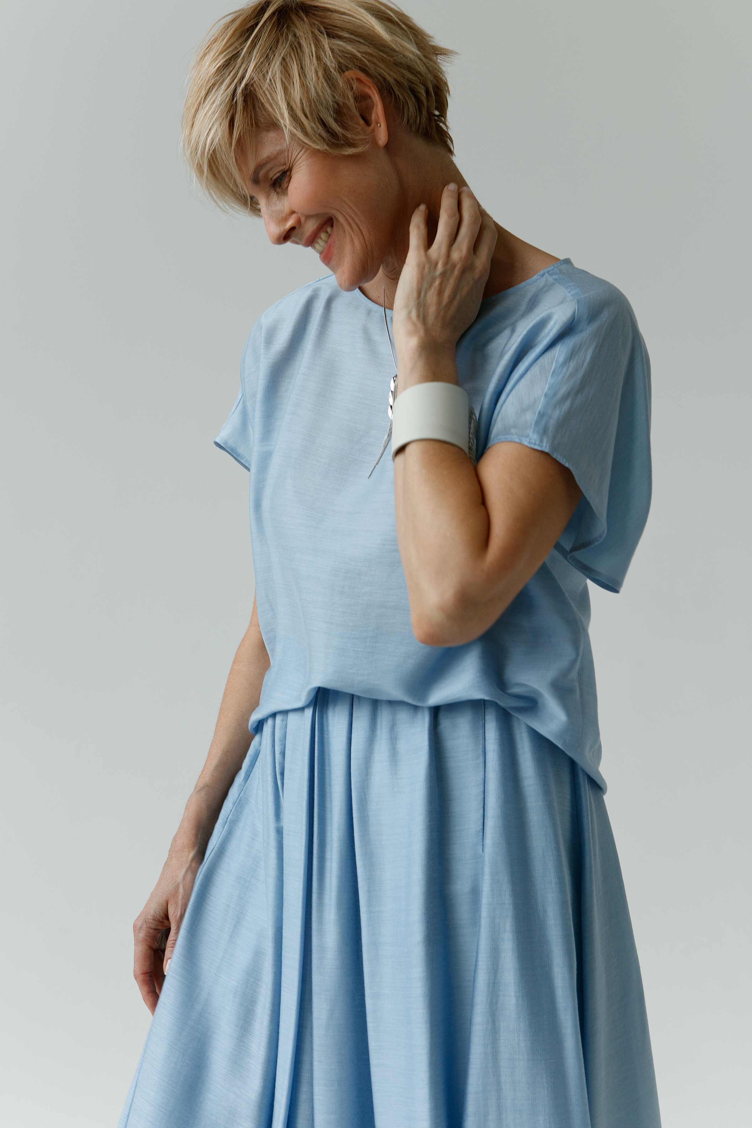 Блуза Кимоно, шёлк 34 Голубой агат (agate bleue) от Lesel (Лесель)! Заказывайте по ✆ 8 (800) 777 02 37