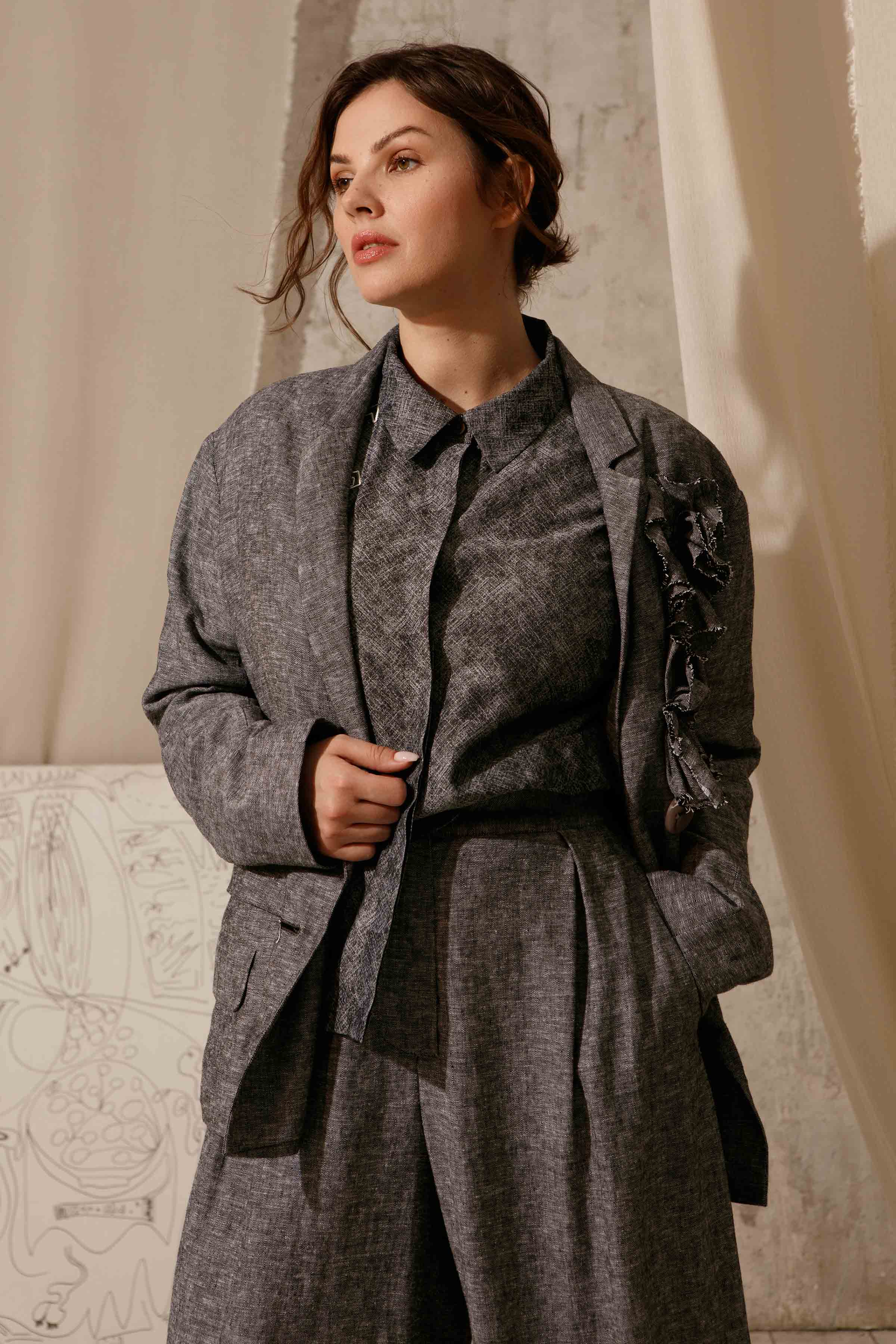 Блуза Хлопок меланж, с вышивкой 15 Серый меланж (melange gris) от Lesel (Лесель)! Заказывайте по ✆ 8 (800) 777 02 37