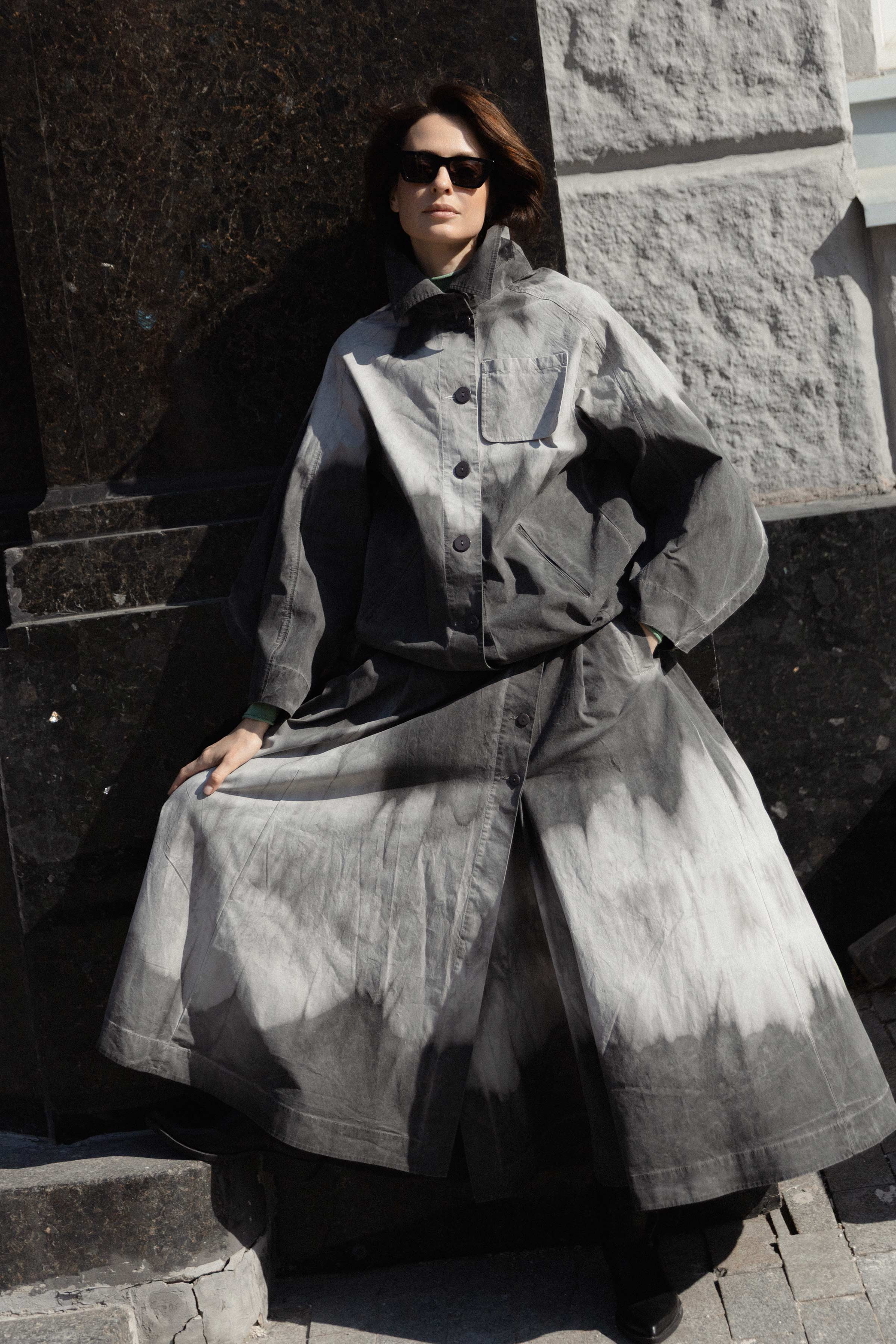 Юбка клеш со складками, вареный хлопок