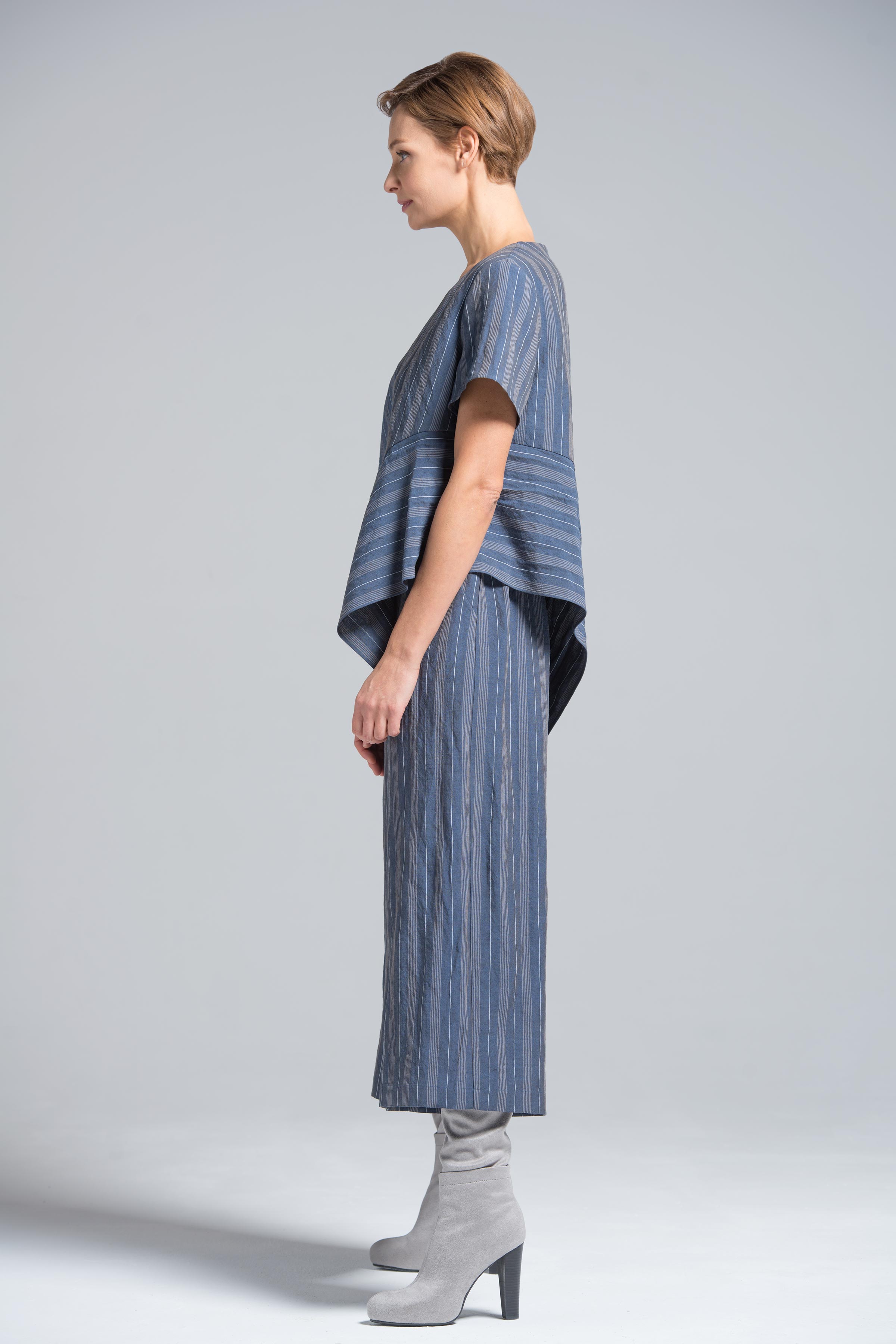 Брюки Кюлоты широкие, лён-полосы 38 Джинсовый (denim) от Lesel (Лесель)! Заказывайте по ✆ 8 (800) 777 02 37