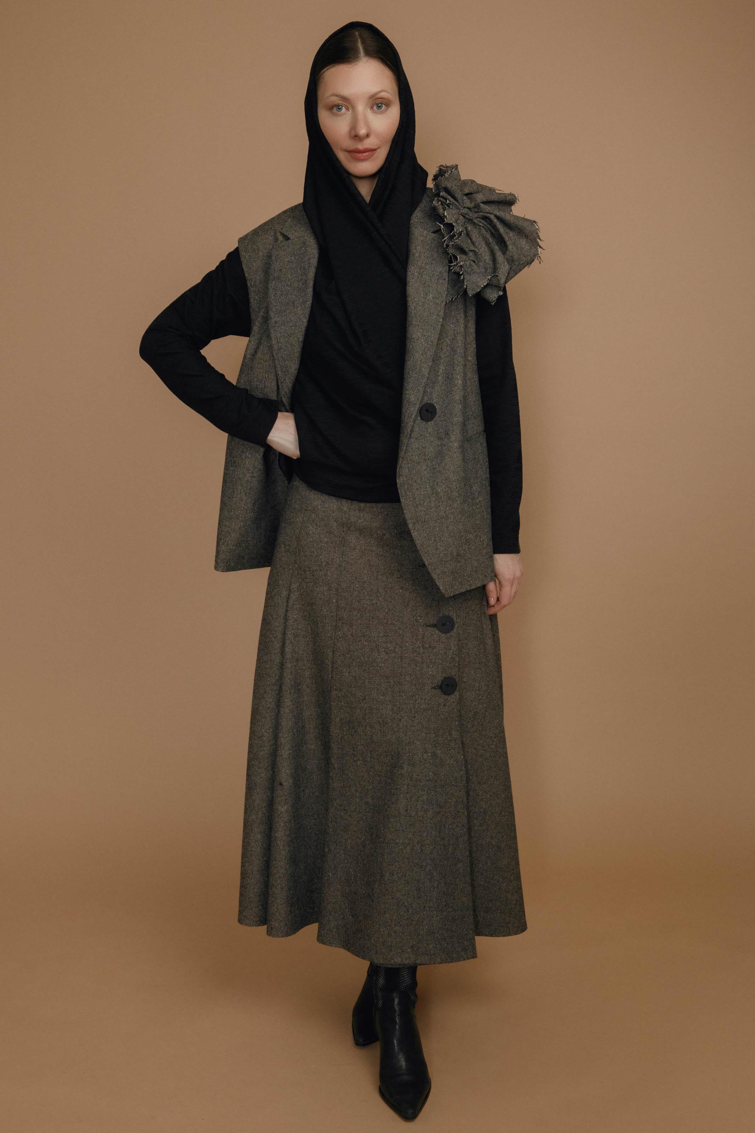 Юбка клеш на пуговицах, твид