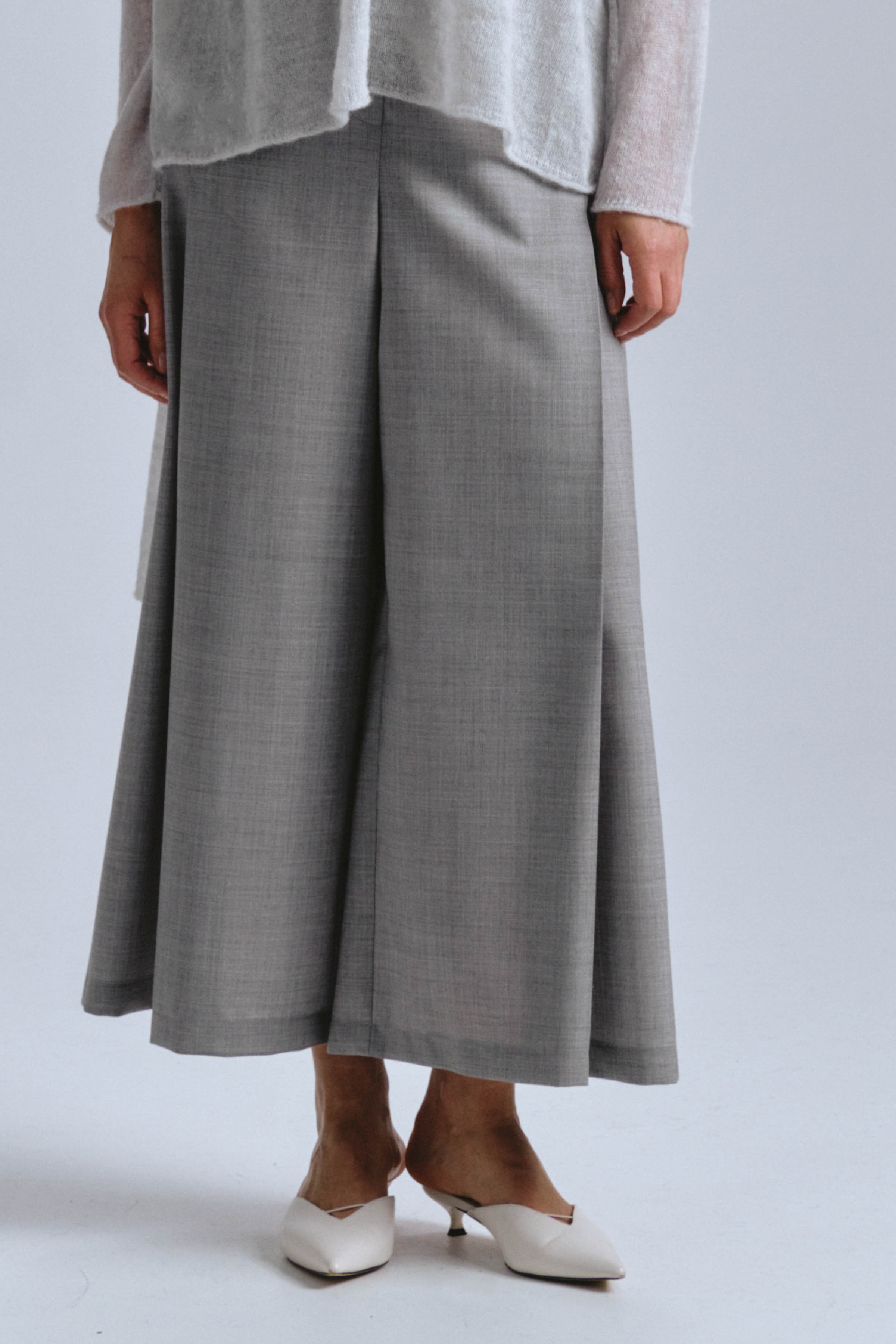 Брюки укороченные со складкой, шерсть меланж