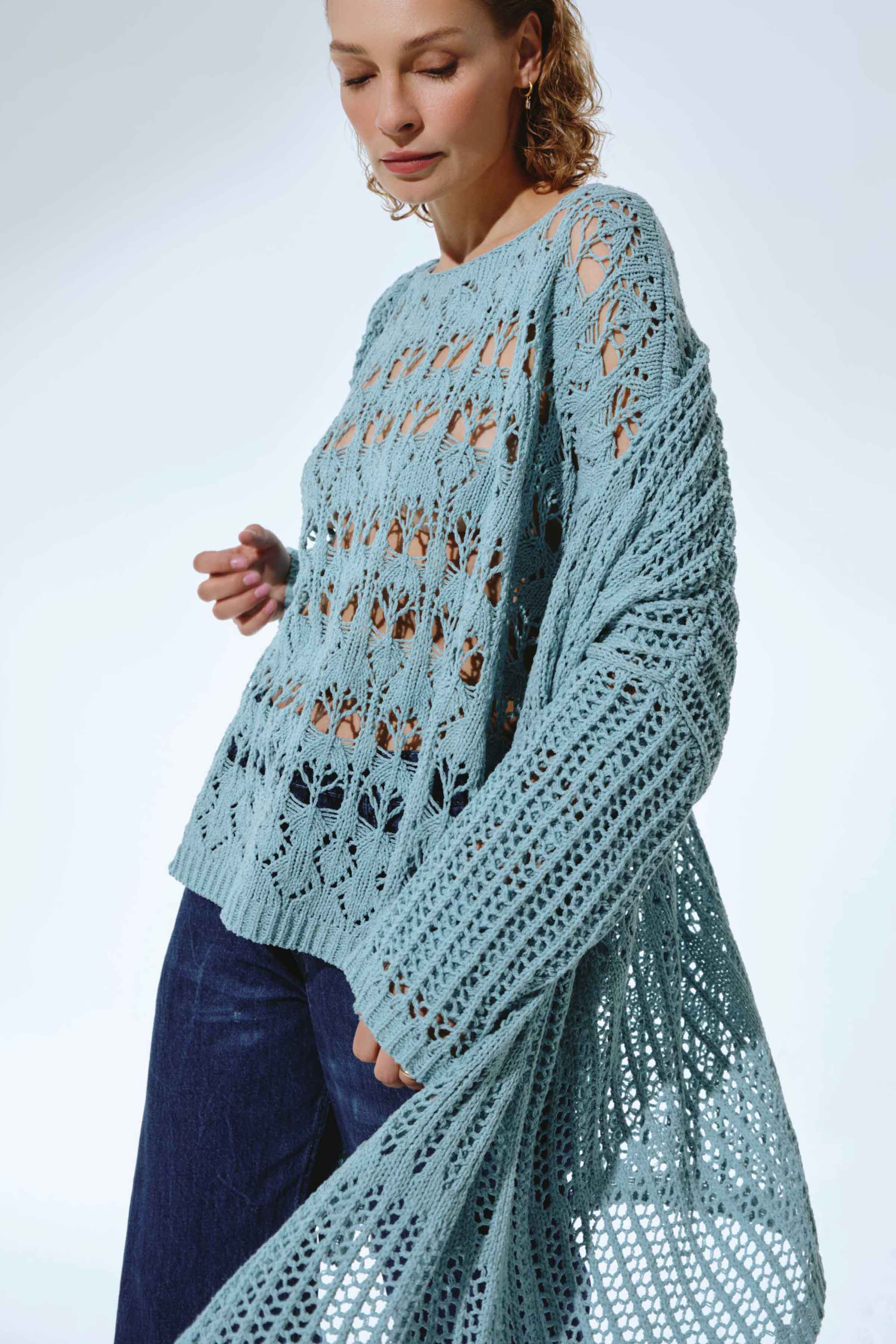 Кардиган Сетка с квадратами 36 Бирюза (turguoise) от Lesel (Лесель)! Заказывайте по ✆ 8 (800) 777 02 37