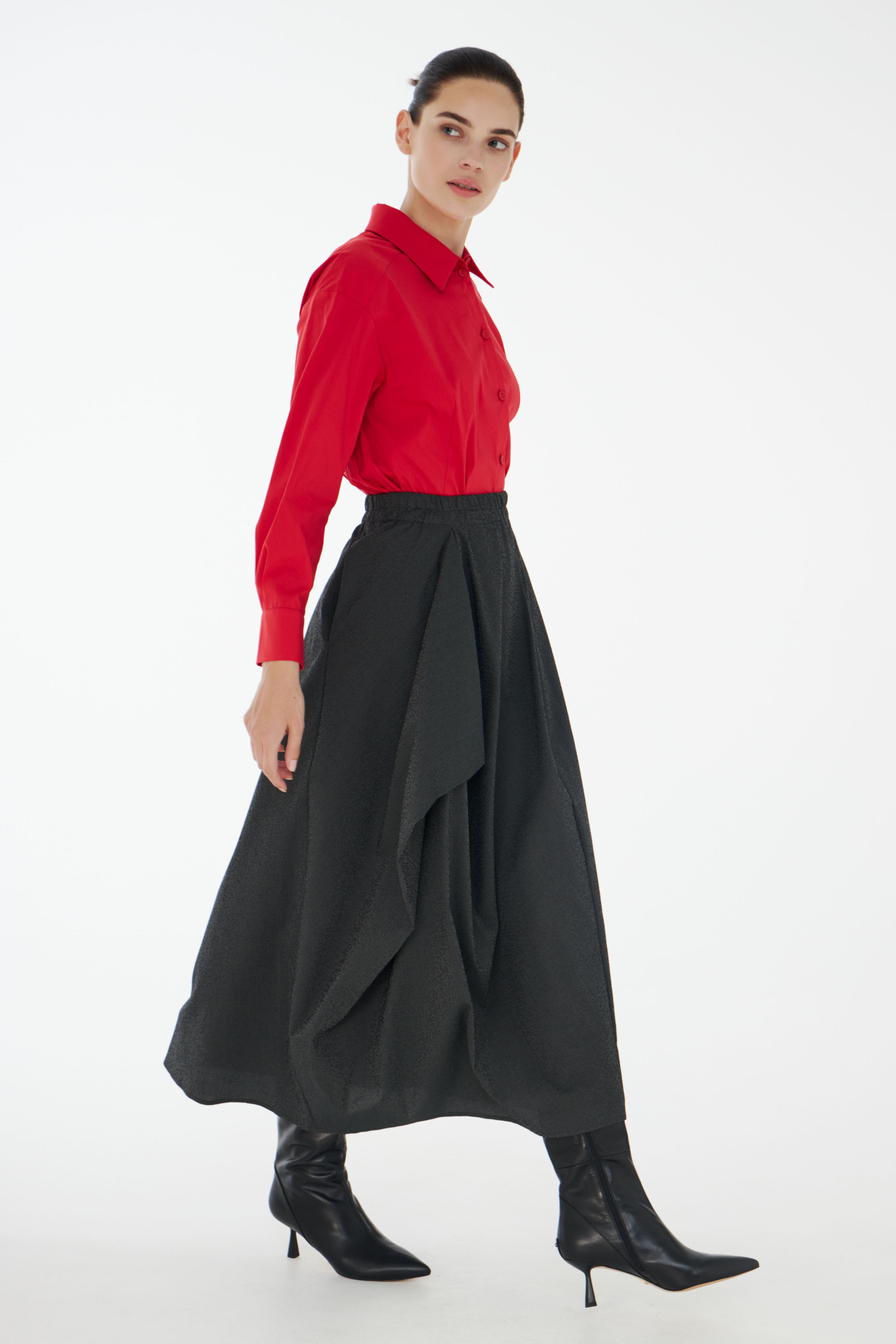 Юбка длинная с драпировкой, клетка Виши 11 Антрацит (anthracite) от Lesel (Лесель)! Заказывайте по ✆ 8 (800) 777 02 37