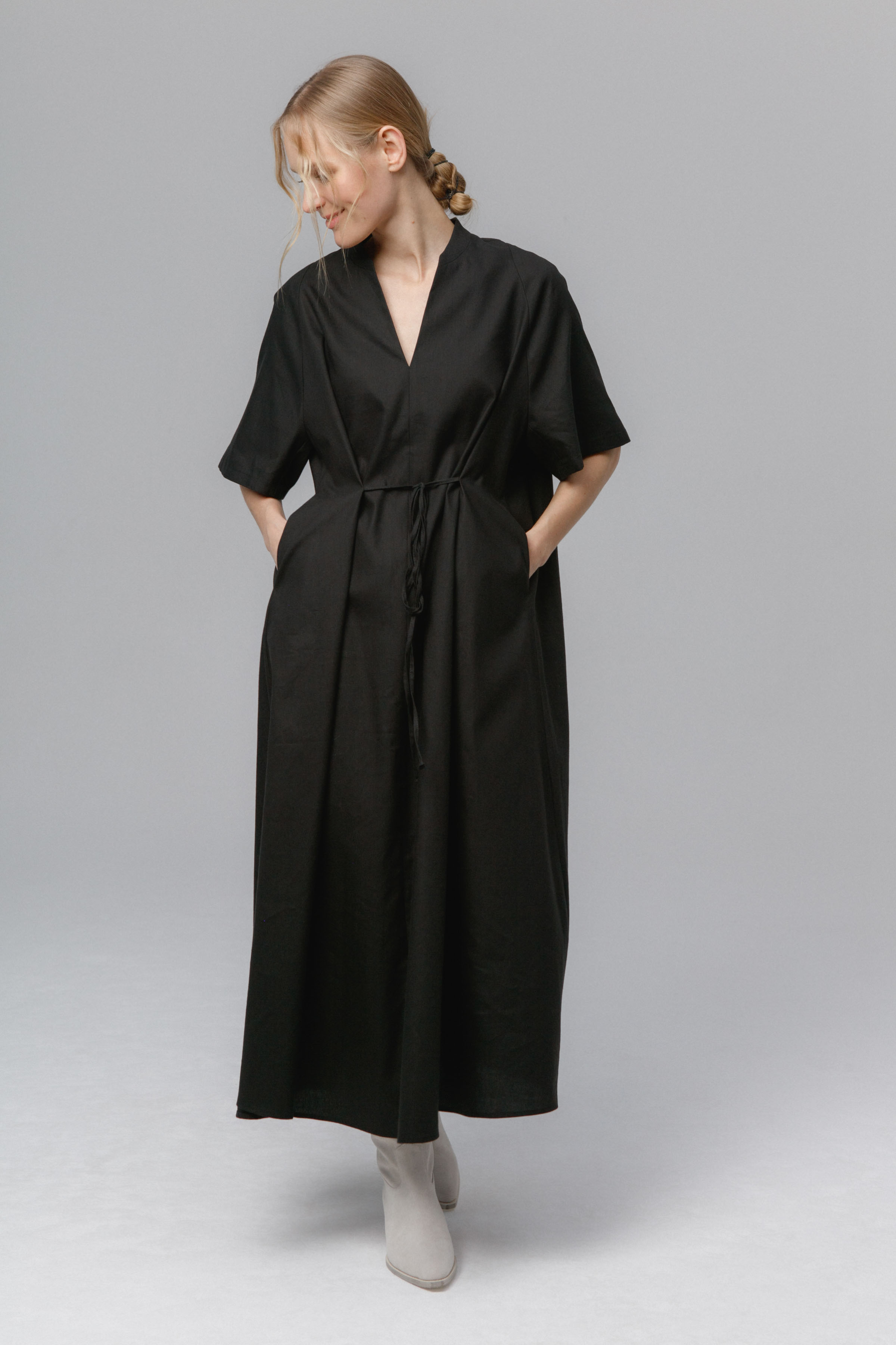 Платье Реглан, завязки, лён 00 Черный (noir) от Lesel (Лесель)! Заказывайте по ✆ 8 (800) 777 02 37