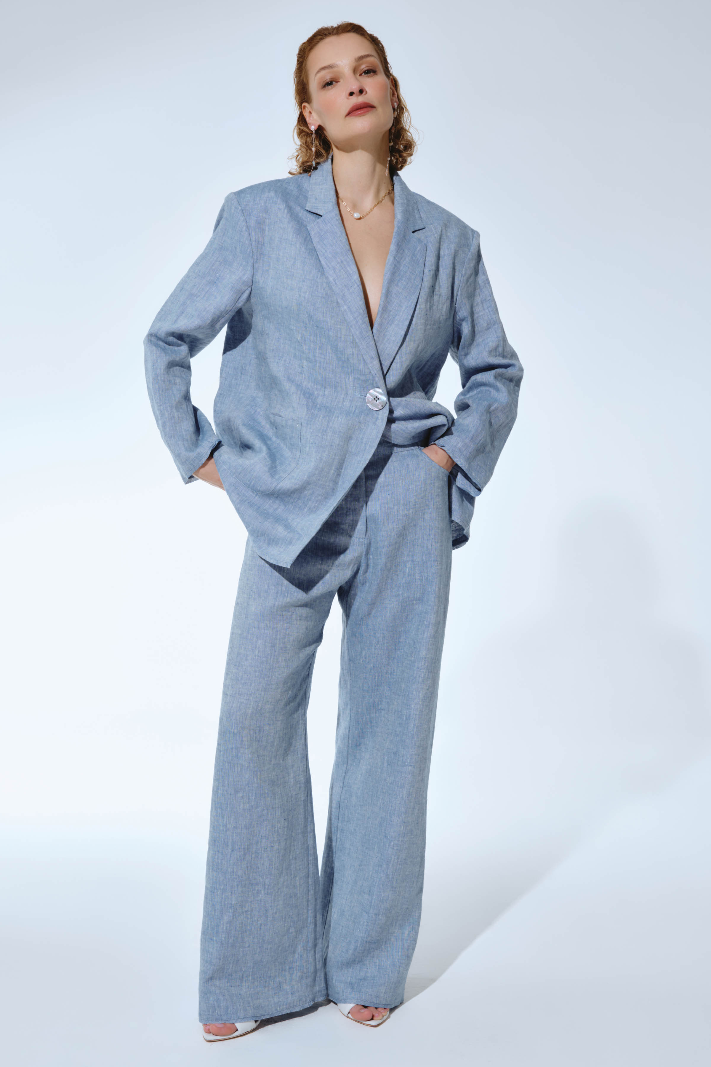 Брюки Прямые трубы, лён меланж  от Lesel (Лесель)! Заказывайте по ✆ 8 (800) 777 02 37