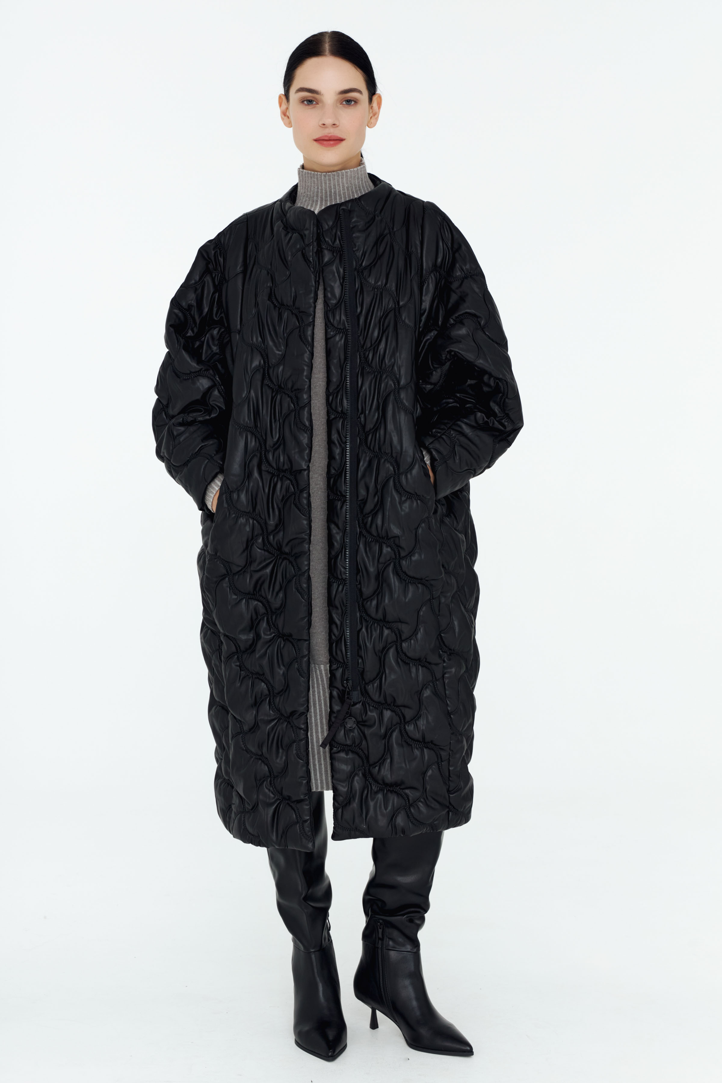 Пальто бомбер удлиненный с капюшоном эко-кожа 00 Черный (noir), 01 Мел (craie) от Lesel (Лесель)! Заказывайте по ✆ 8 (800) 777 02 37