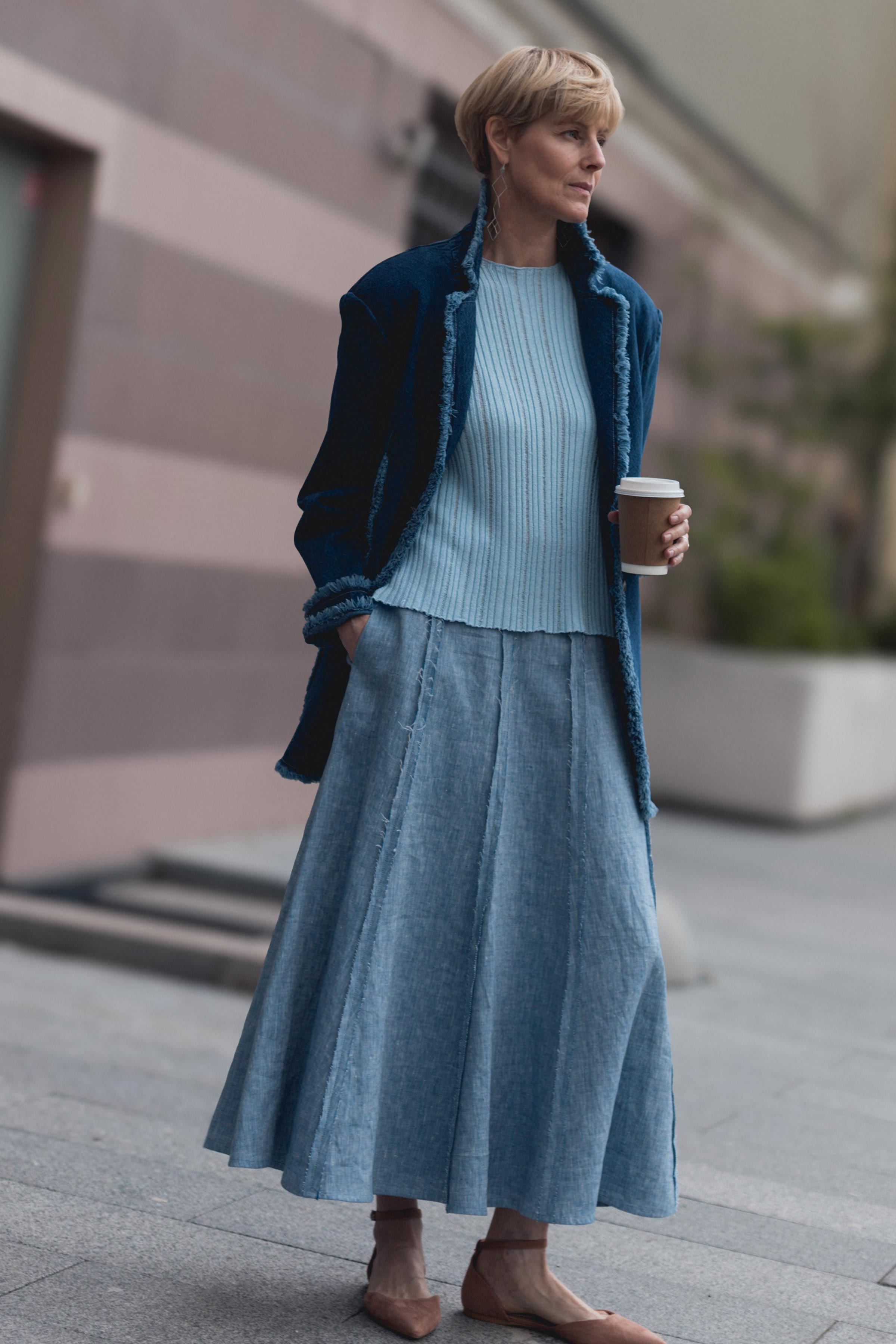 Юбка Лён гранж 39 Светло-джинсовый (denim bleu clair)  от Lesel (Лесель)! Заказывайте по ✆ 8 (800) 777 02 37