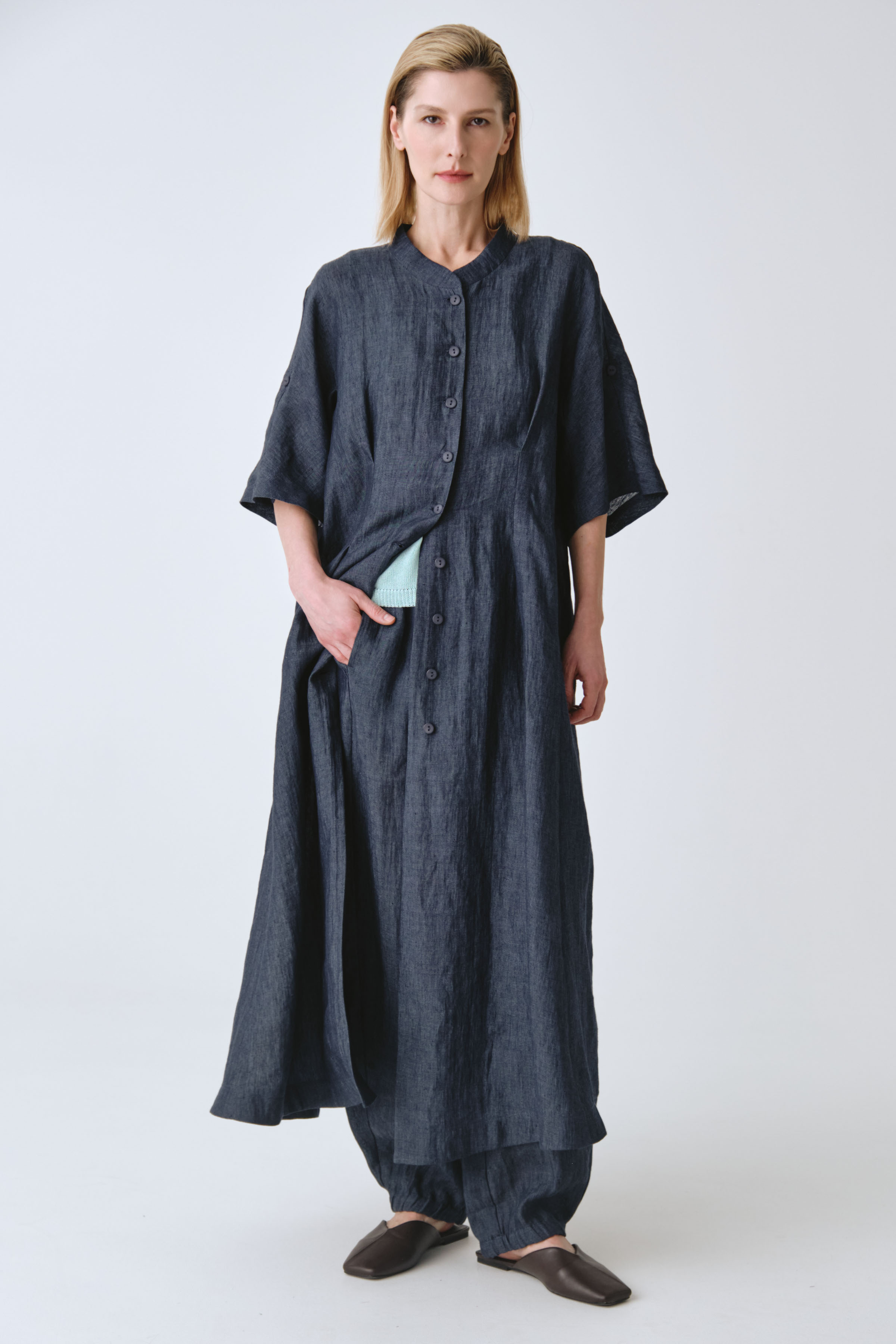 Жакет накидка с широкими рукавами, лён