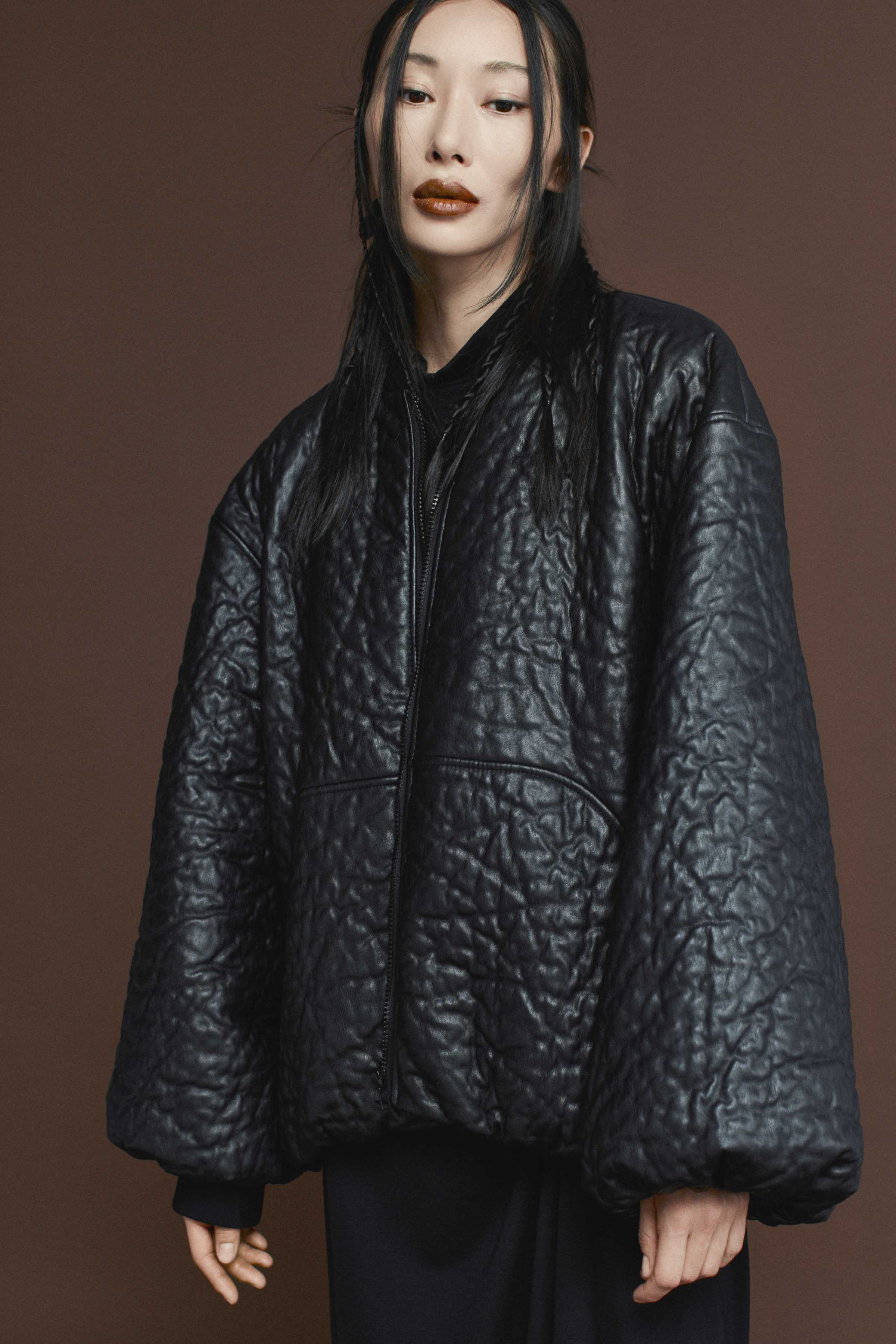 Бомбер кожа-крэш с шерстью