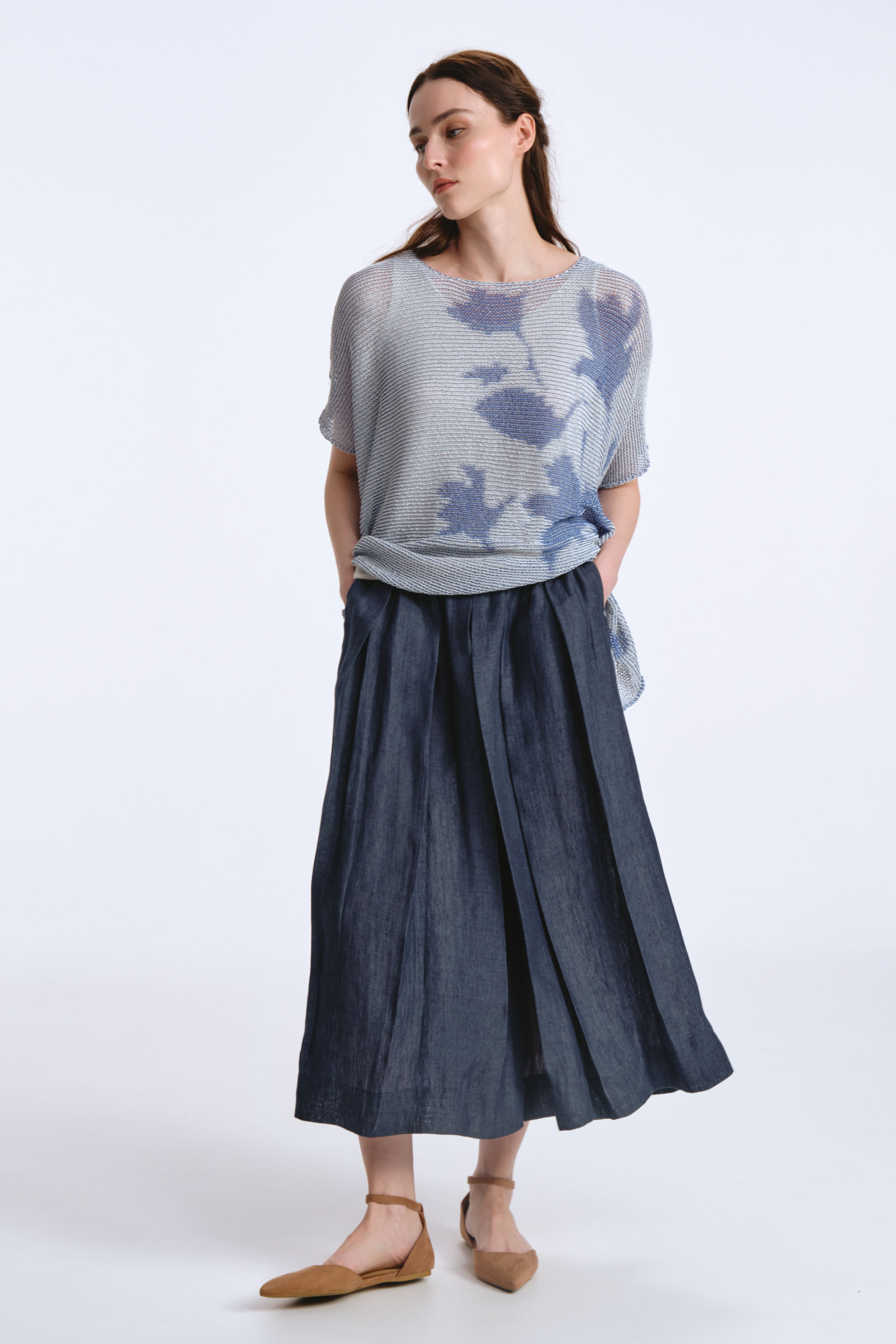 Юбка-брюки с широкими защипами 38 Джинсовый (denim) от Lesel (Лесель)! Заказывайте по ✆ 8 (800) 777 02 37