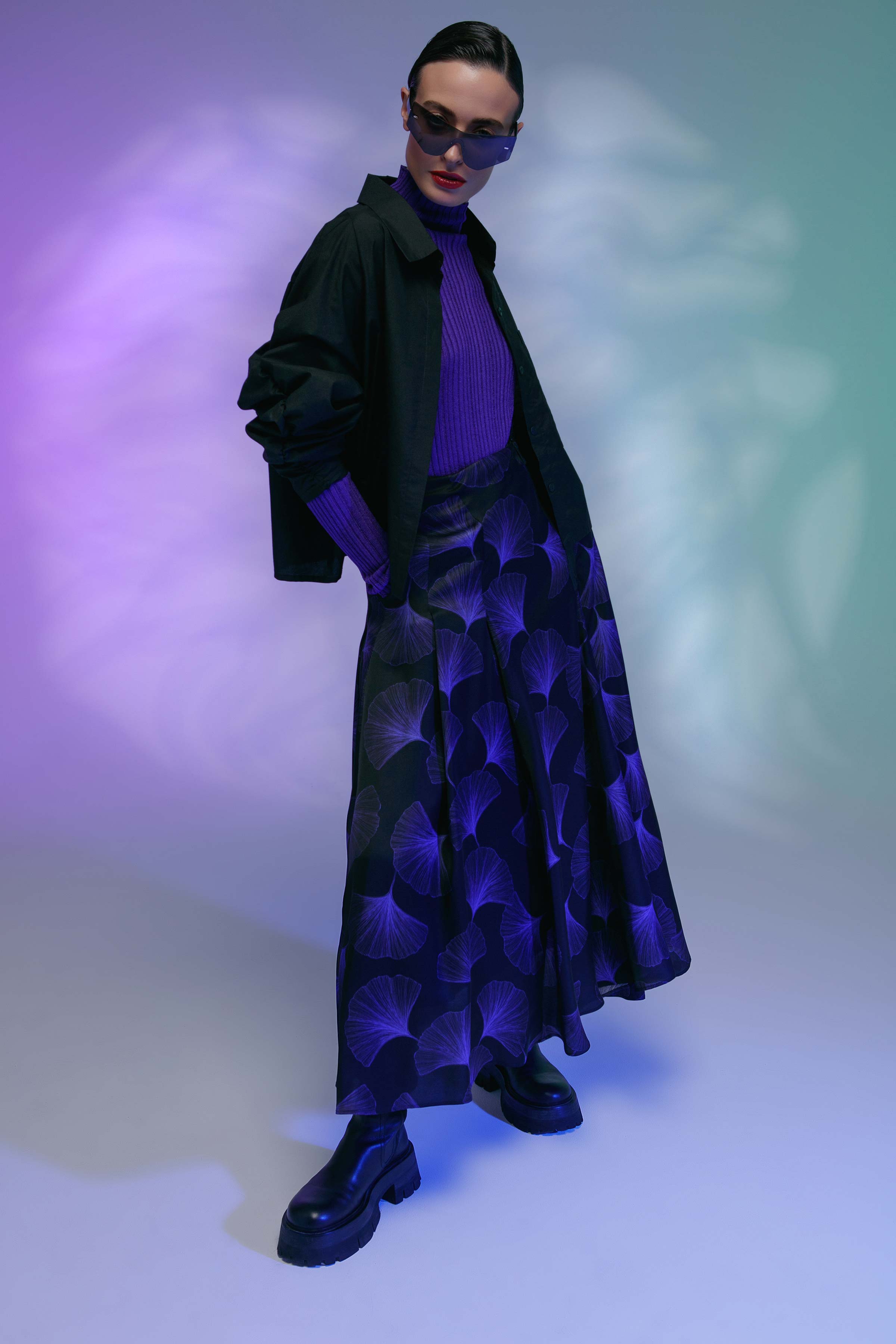 Юбка в складку, с молнией, Неон 00 Черный (noir) от Lesel (Лесель)! Заказывайте по ✆ 8 (800) 777 02 37