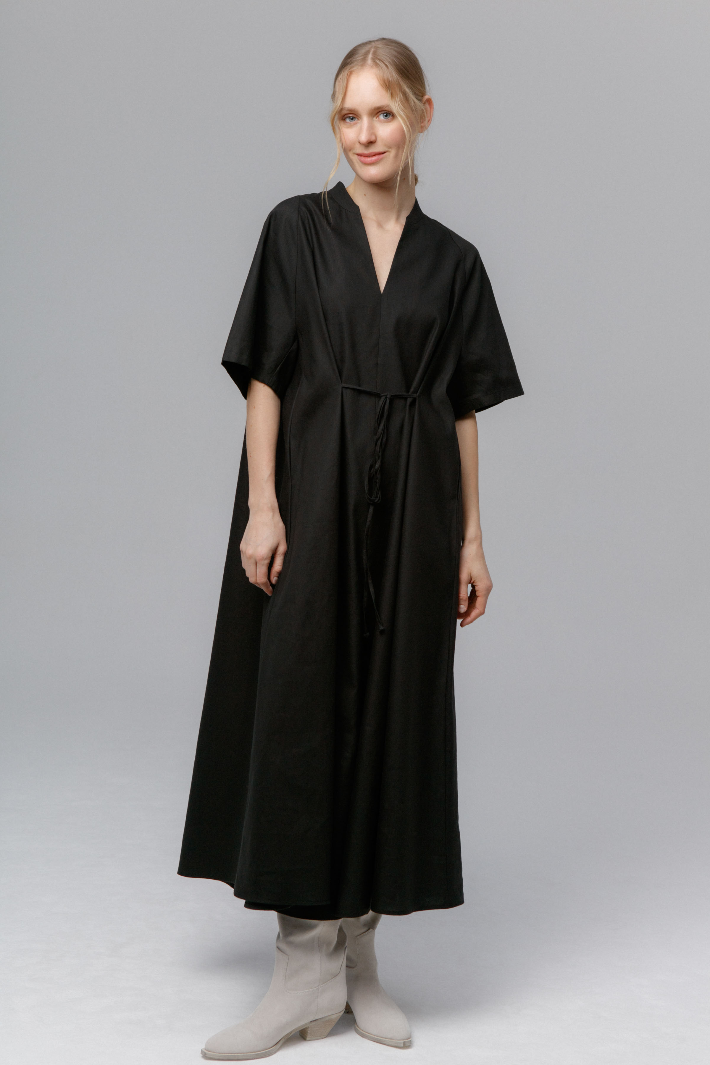 Платье Реглан, завязки, лён 00 Черный (noir) от Lesel (Лесель)! Заказывайте по ✆ 8 (800) 777 02 37