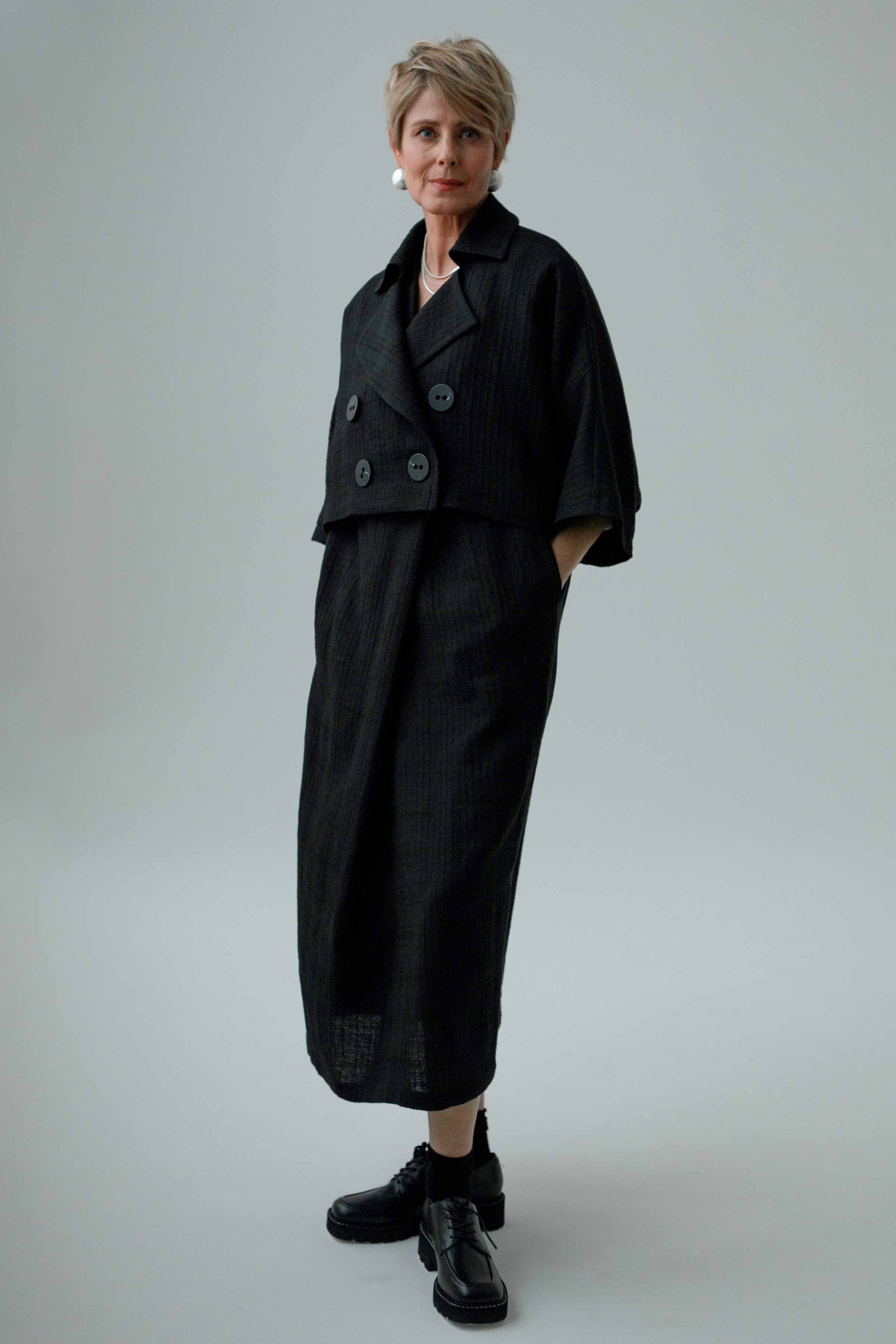 Жакет Пончо короткое, мягкий лён