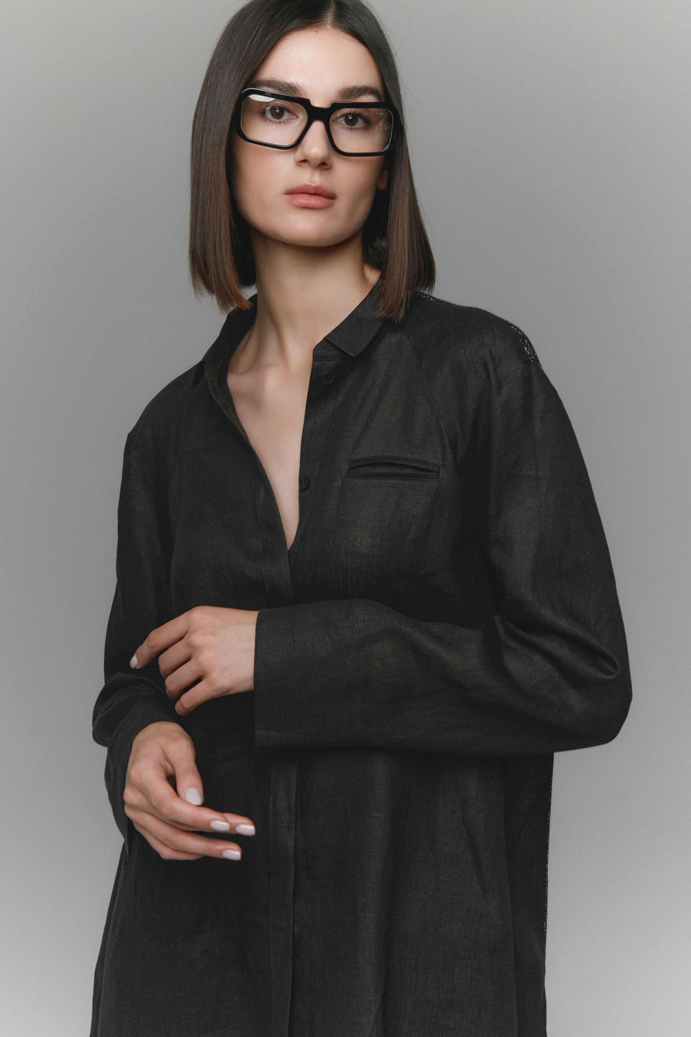 Блуза рубашка с вязаной спинкой 00 Черный (noir) от Lesel (Лесель)! Заказывайте по ✆ 8 (800) 777 02 37