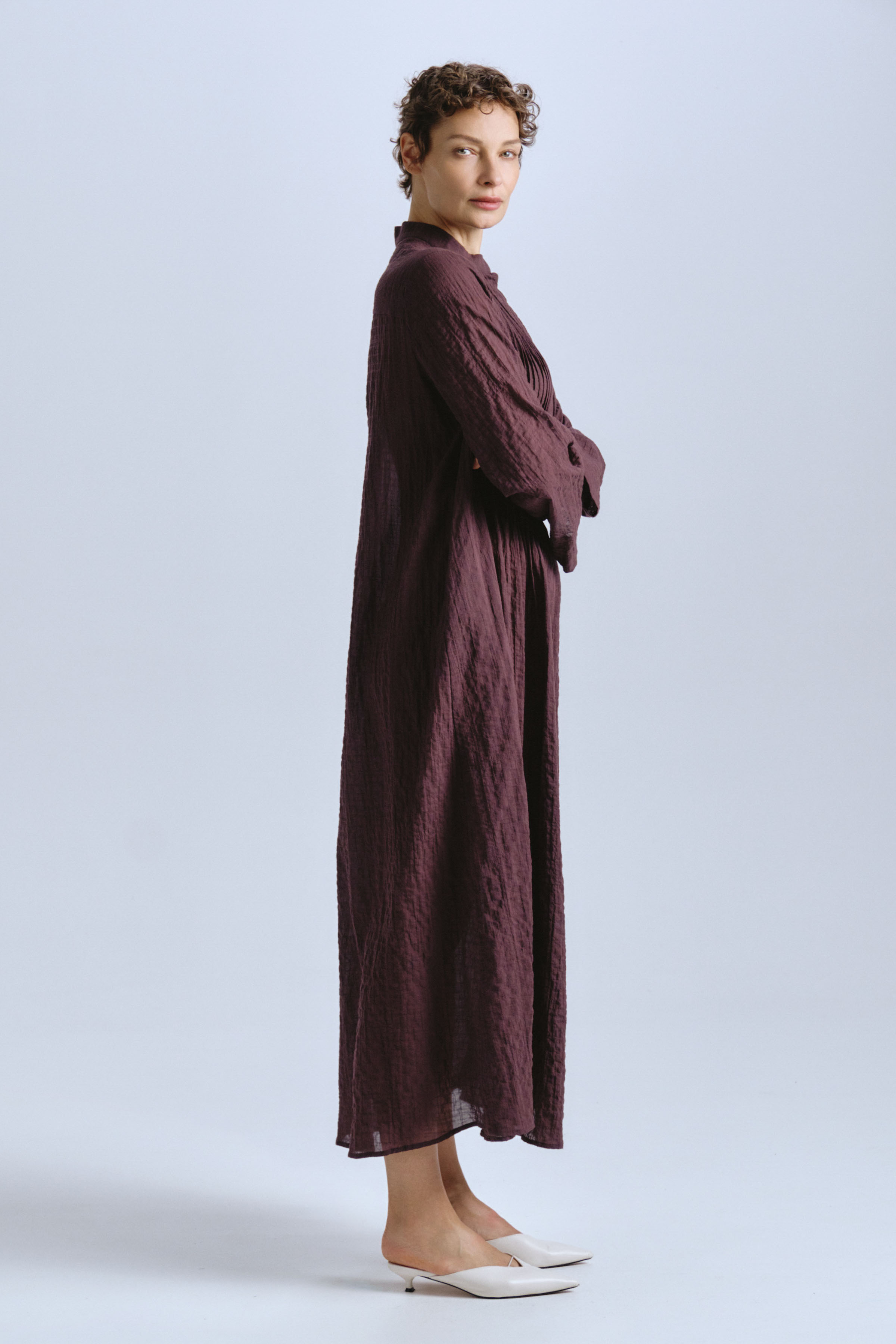 Платье рубашка с защипами, с длинным рукавом 75 Шоколад (chocolat) от Lesel (Лесель)! Заказывайте по ✆ 8 (800) 777 02 37