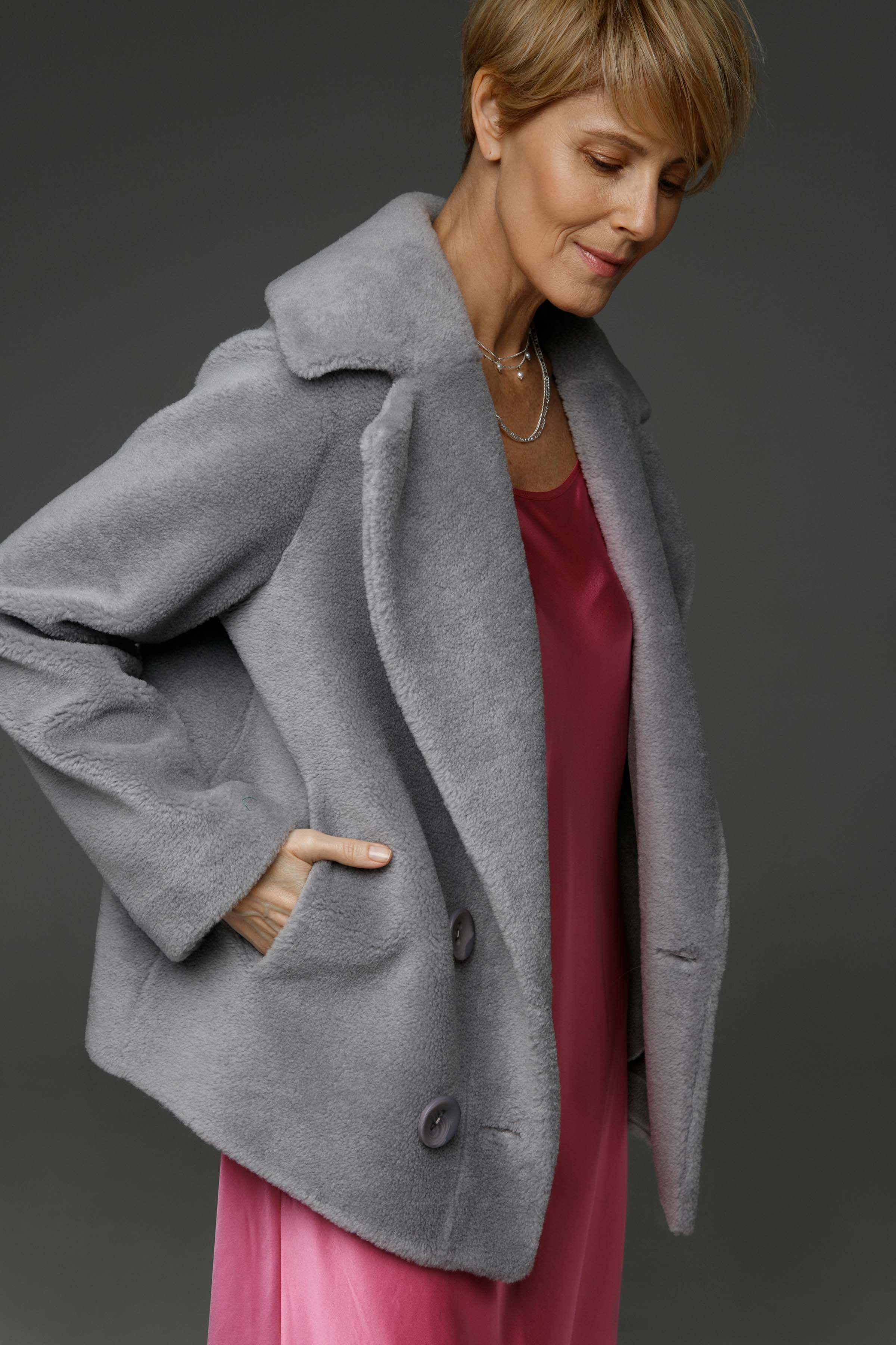 Пальто Бушлат шерстяной мех 10 Серый (grise) от Lesel (Лесель)! Заказывайте по ✆ 8 (800) 777 02 37