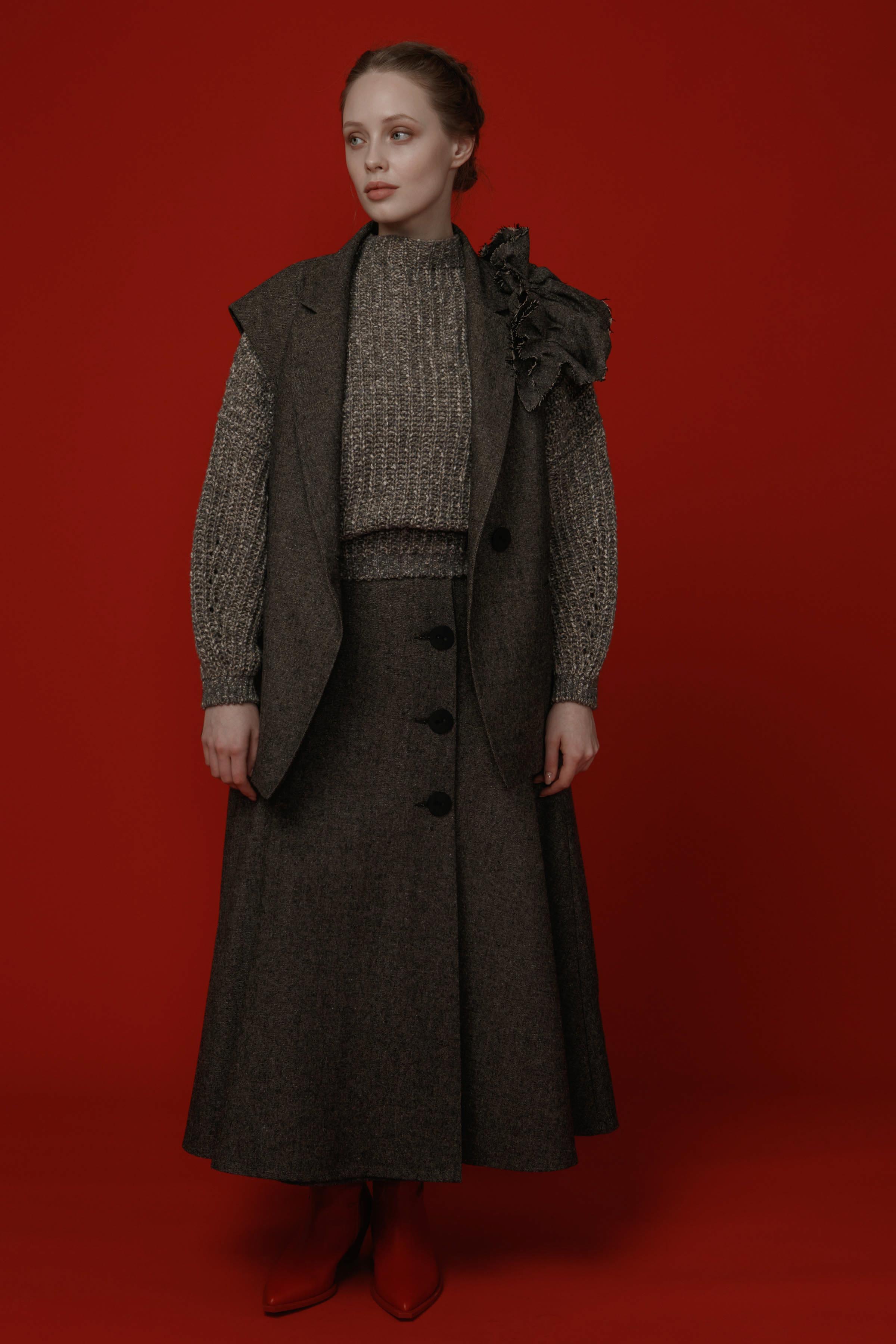 Юбка клеш на пуговицах, твид 74 Тень (ombre) от Lesel (Лесель)! Заказывайте по ✆ 8 (800) 777 02 37