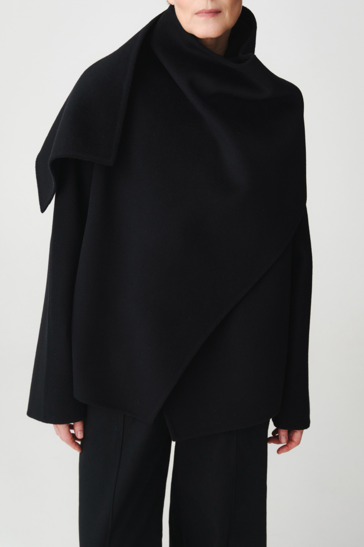 Пальто с палантином короткое, дабл кашемир