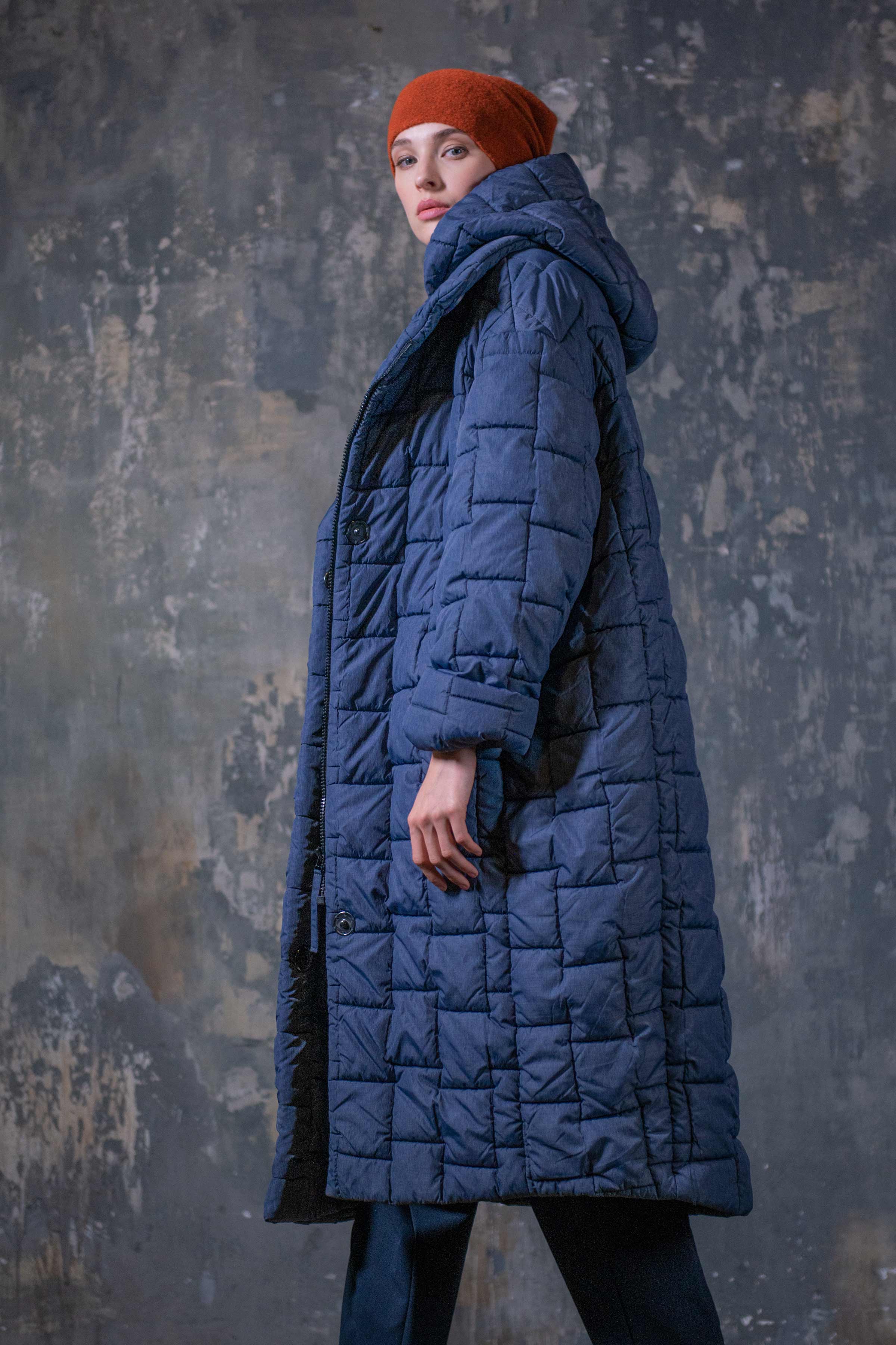 Пальто длинное с капюшоном, меланж 38 Джинсовый (denim) от Lesel (Лесель)! Заказывайте по ✆ 8 (800) 777 02 37