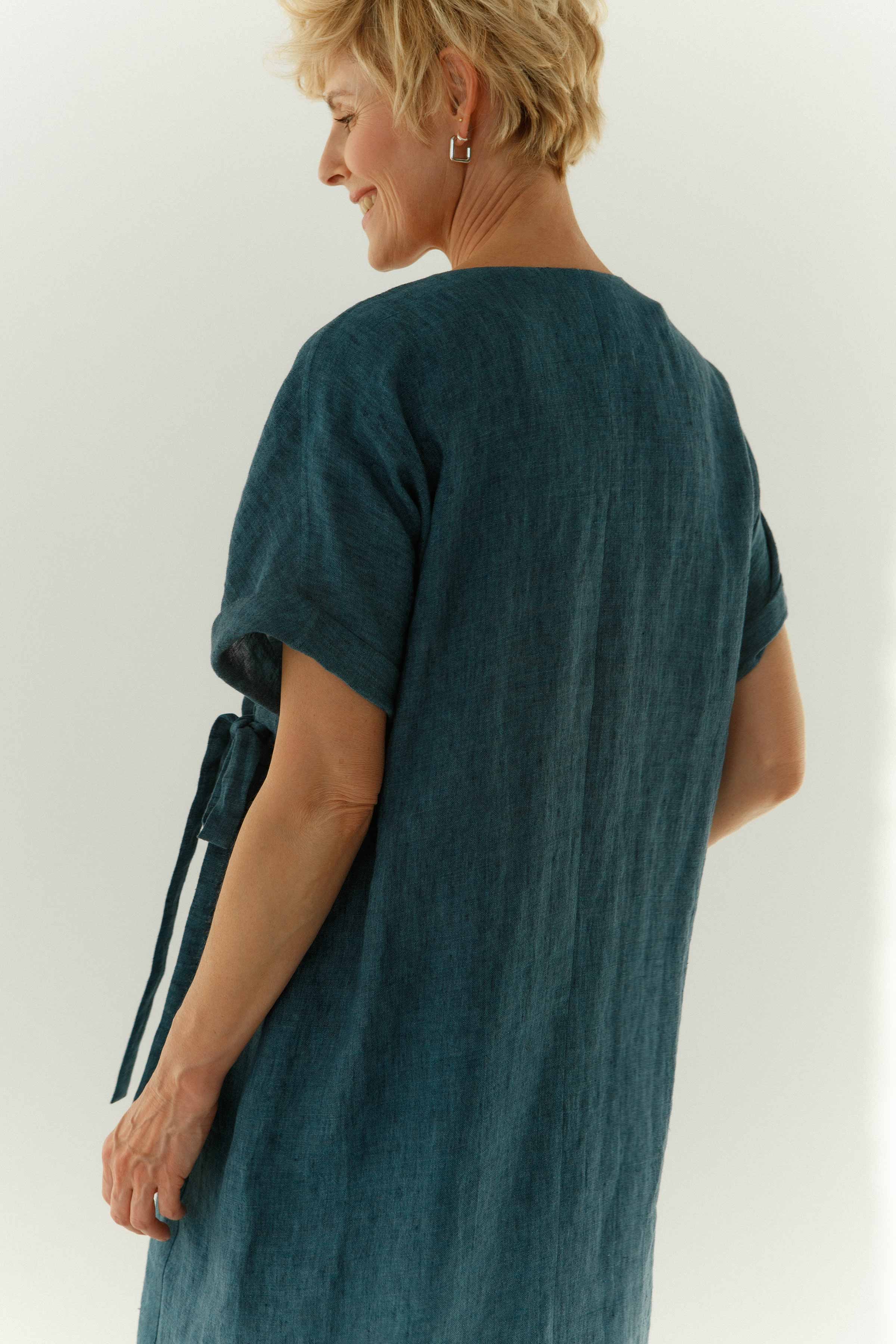 Платье Имитация запаха, облегчённый лён 38 Джинсовый (denim) от Lesel (Лесель)! Заказывайте по ✆ 8 (800) 777 02 37