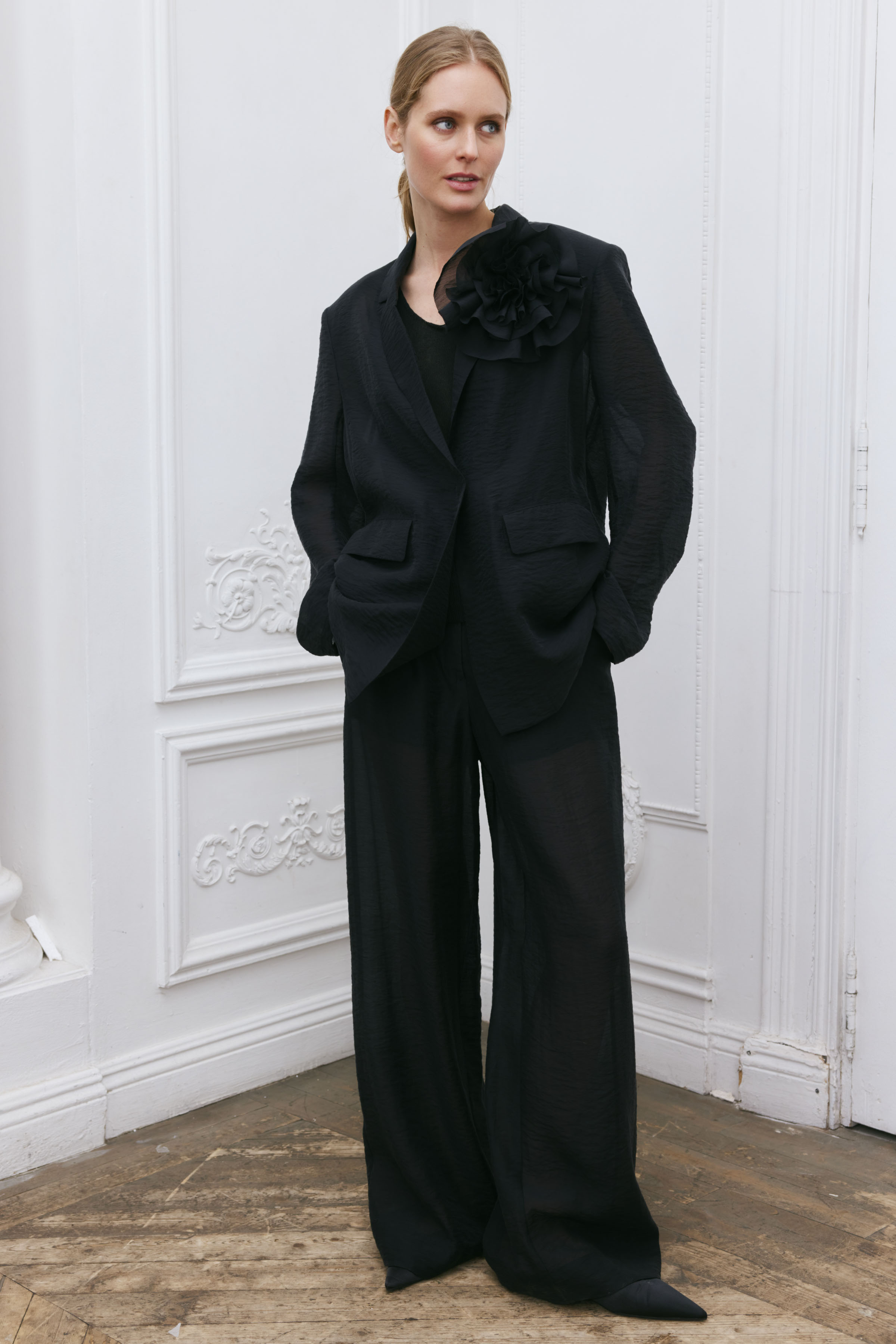 Брюки прямые , прозрачные, с подкладкой