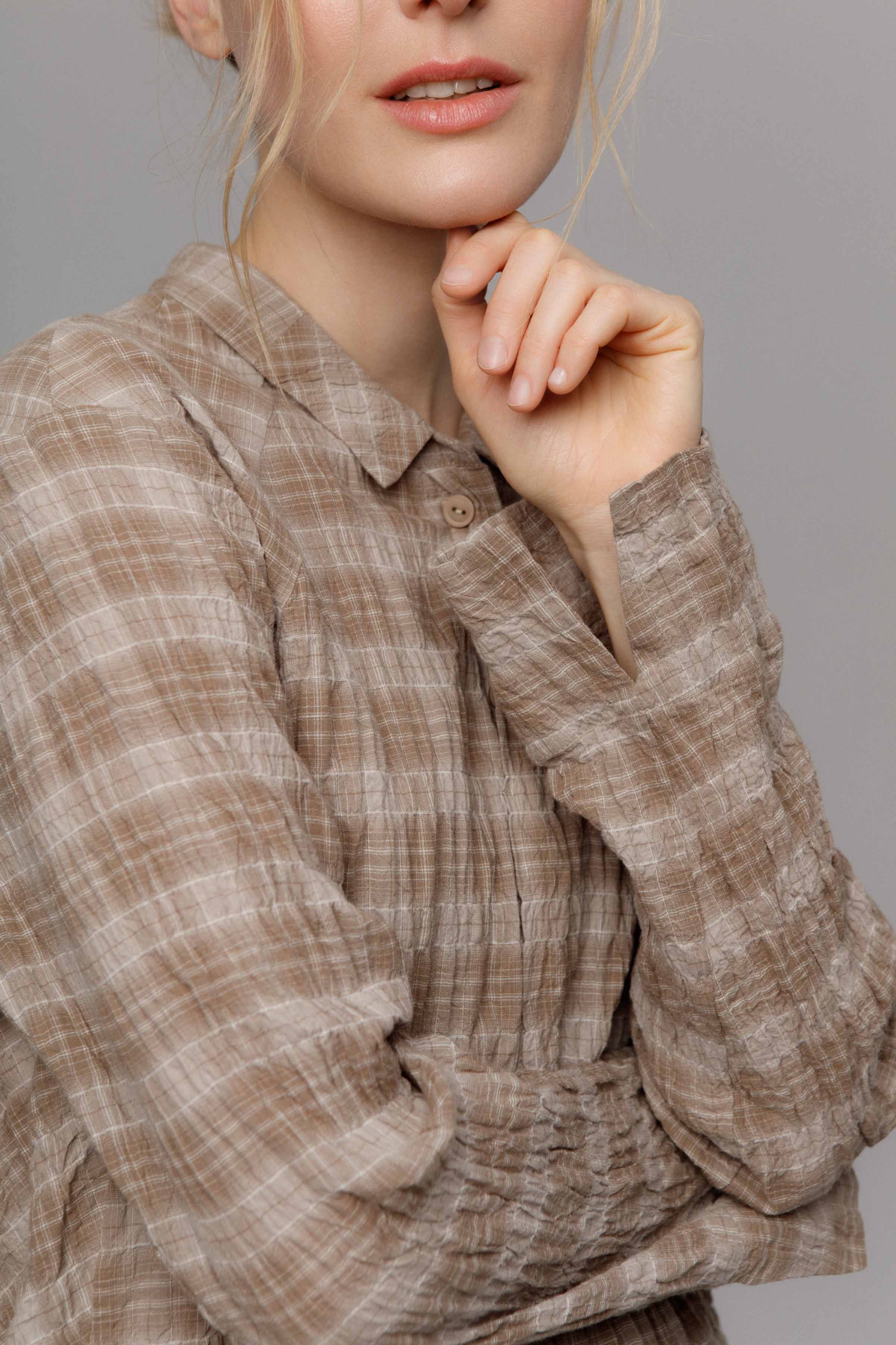 Блуза Рубашка в клетку 15 Серый меланж (melange gris) от Lesel (Лесель)! Заказывайте по ✆ 8 (800) 777 02 37