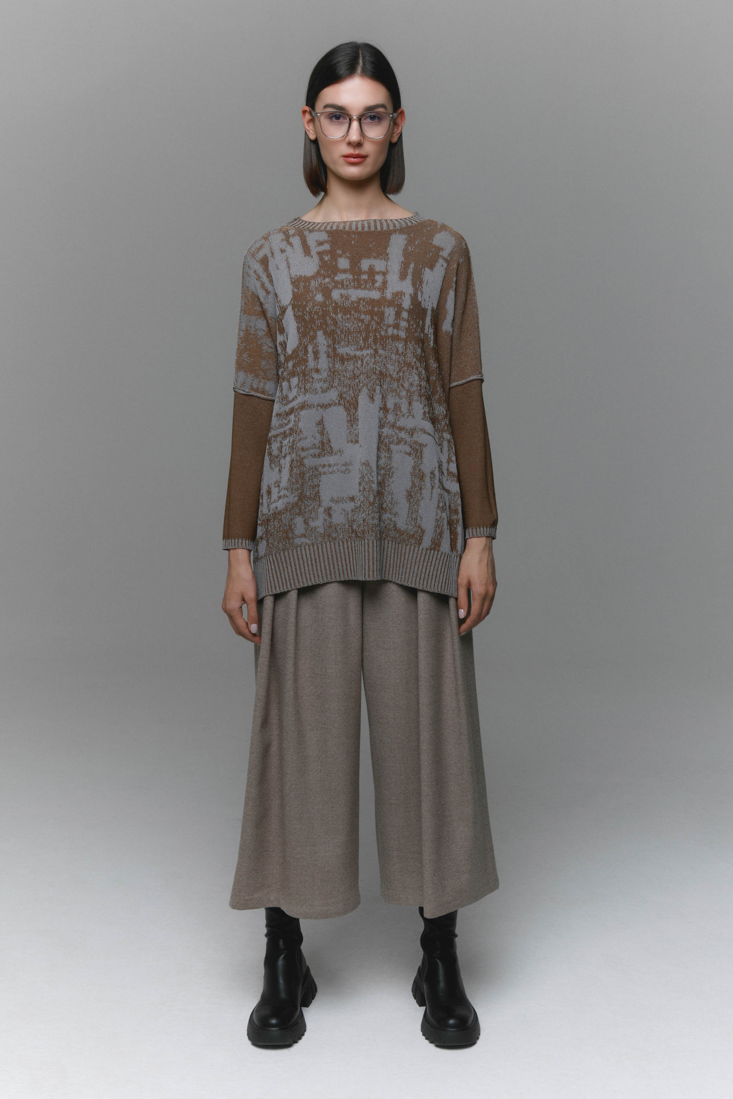 Брюки широкие укороченные, твид шерсть 09 Беж-меланж (melange beige) от Lesel (Лесель)! Заказывайте по ✆ 8 (800) 777 02 37