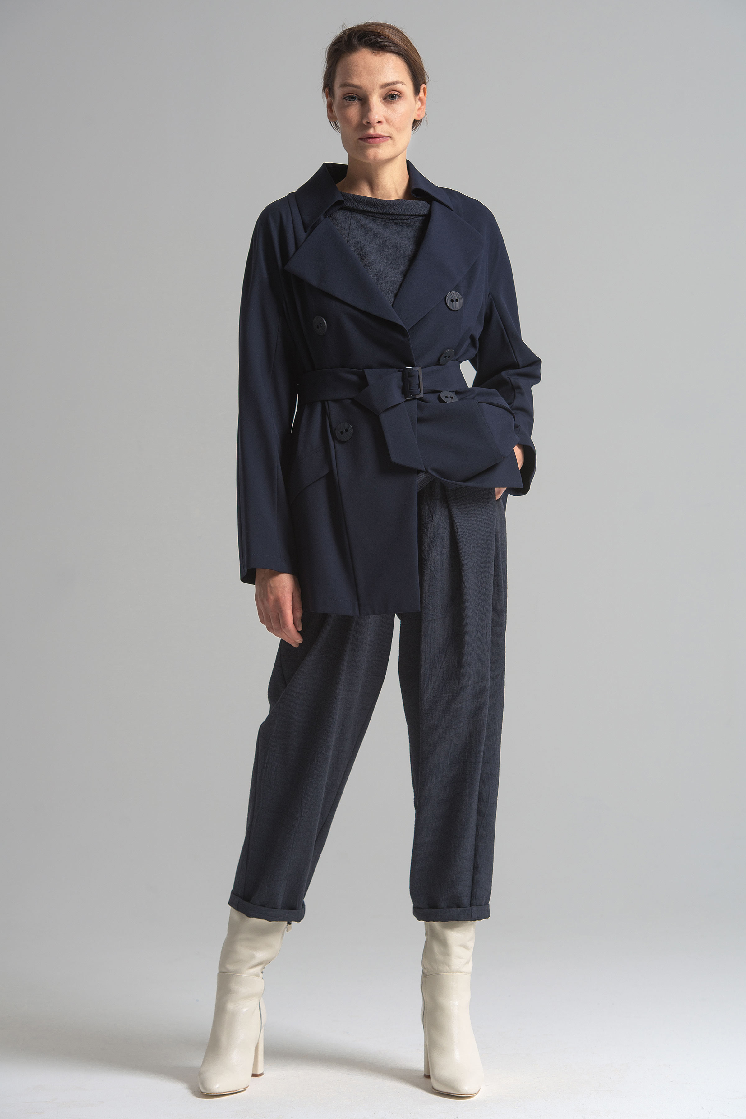 Брюки со складками укороченные, жатка 38 Джинсовый (denim) от Lesel (Лесель)! Заказывайте по ✆ 8 (800) 777 02 37