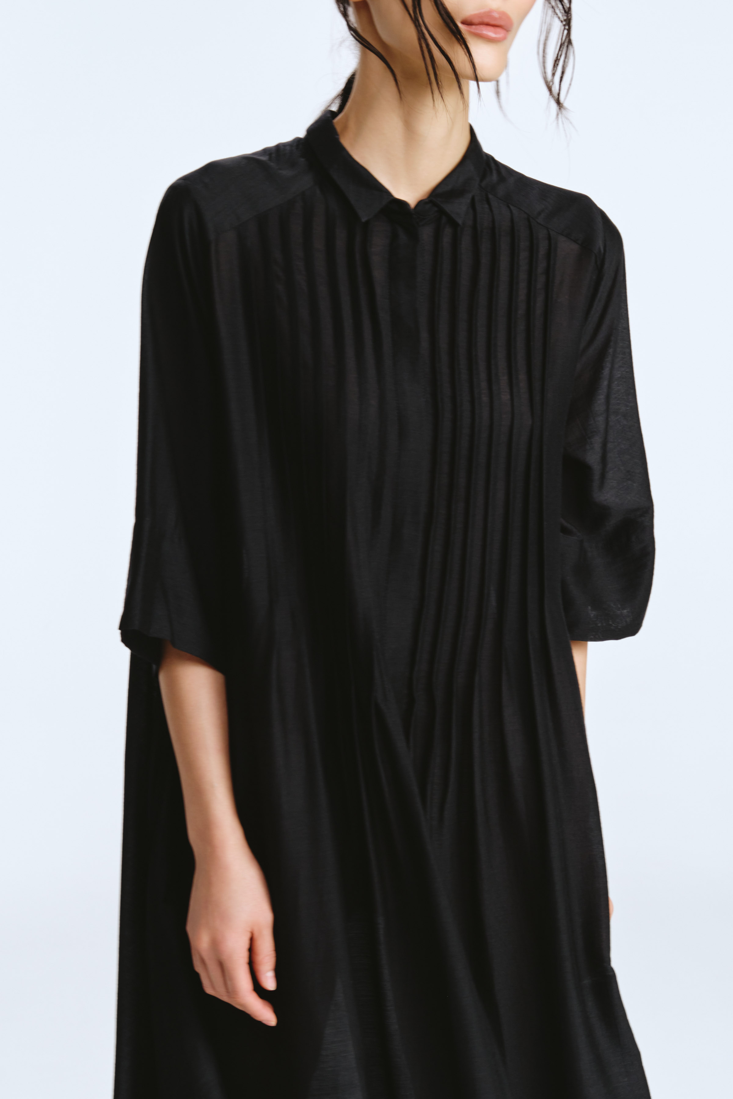 Платье рубашка с защипами 00 Черный (noir) от Lesel (Лесель)! Заказывайте по ✆ 8 (800) 777 02 37