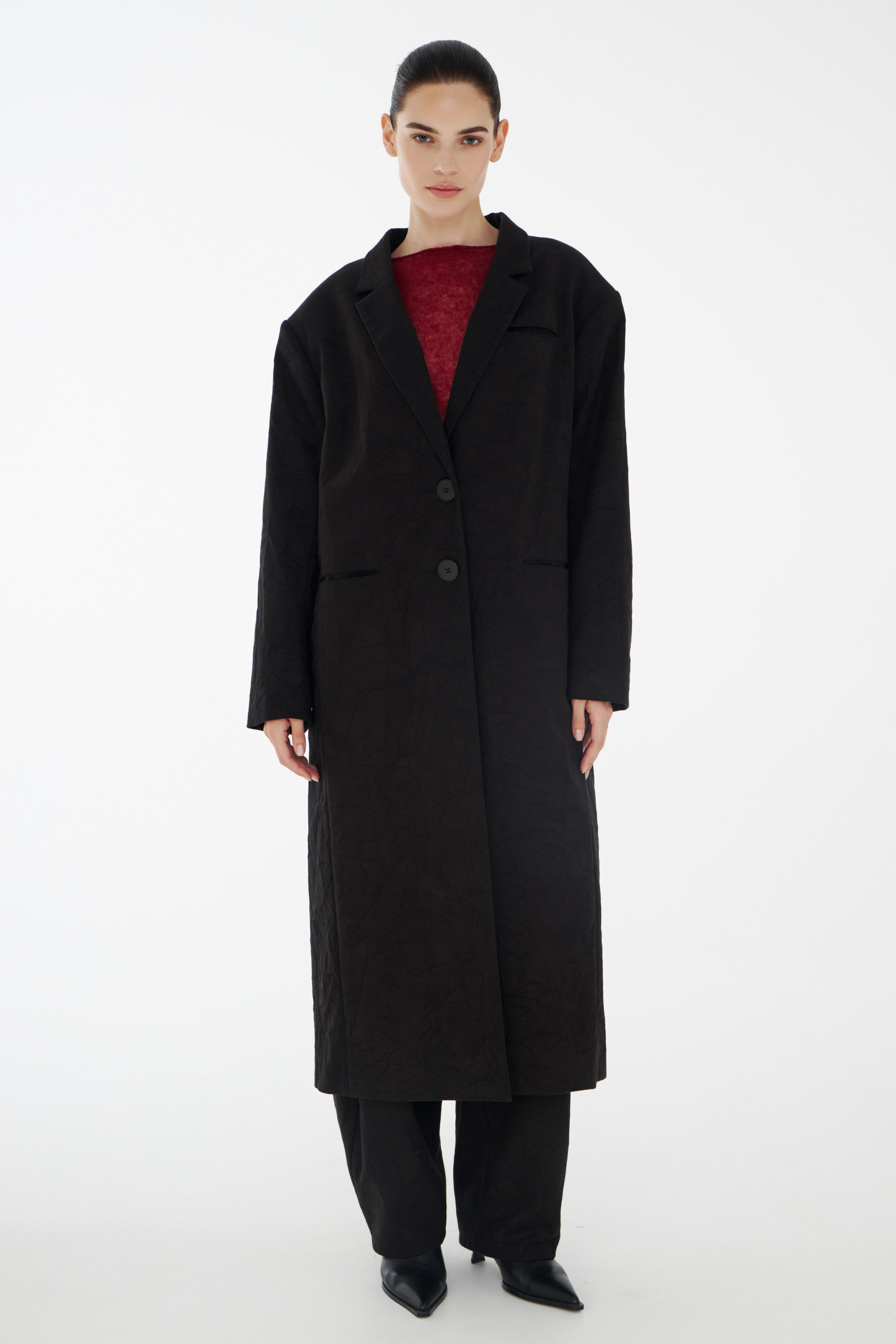 Пальто мятое, прямое на подкладке 00 Черный (noir) от Lesel (Лесель)! Заказывайте по ✆ 8 (800) 777 02 37