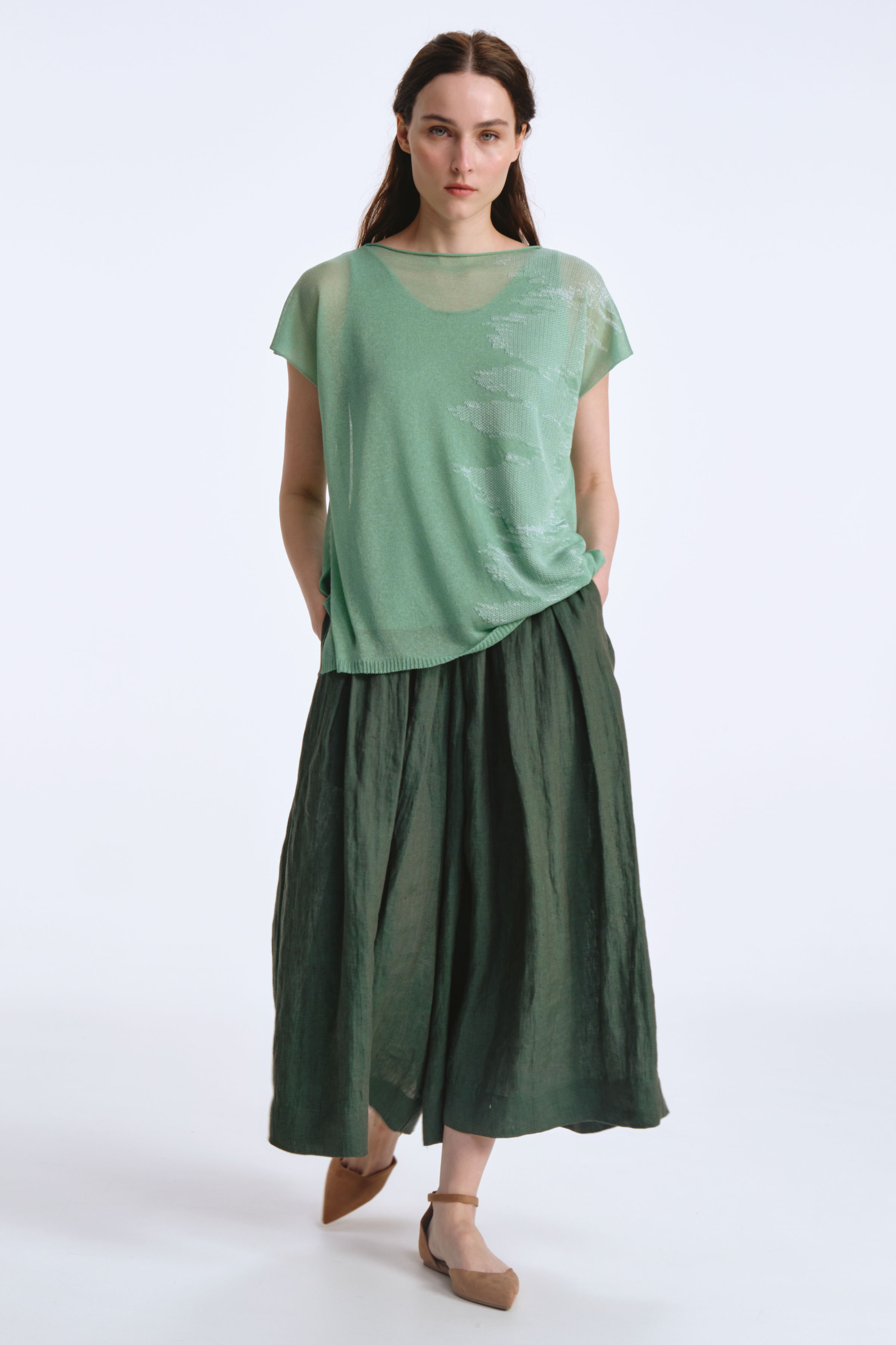 Юбка-брюки с широкими защипами 64 Эвкалипт (eucalyptus) от Lesel (Лесель)! Заказывайте по ✆ 8 (800) 777 02 37