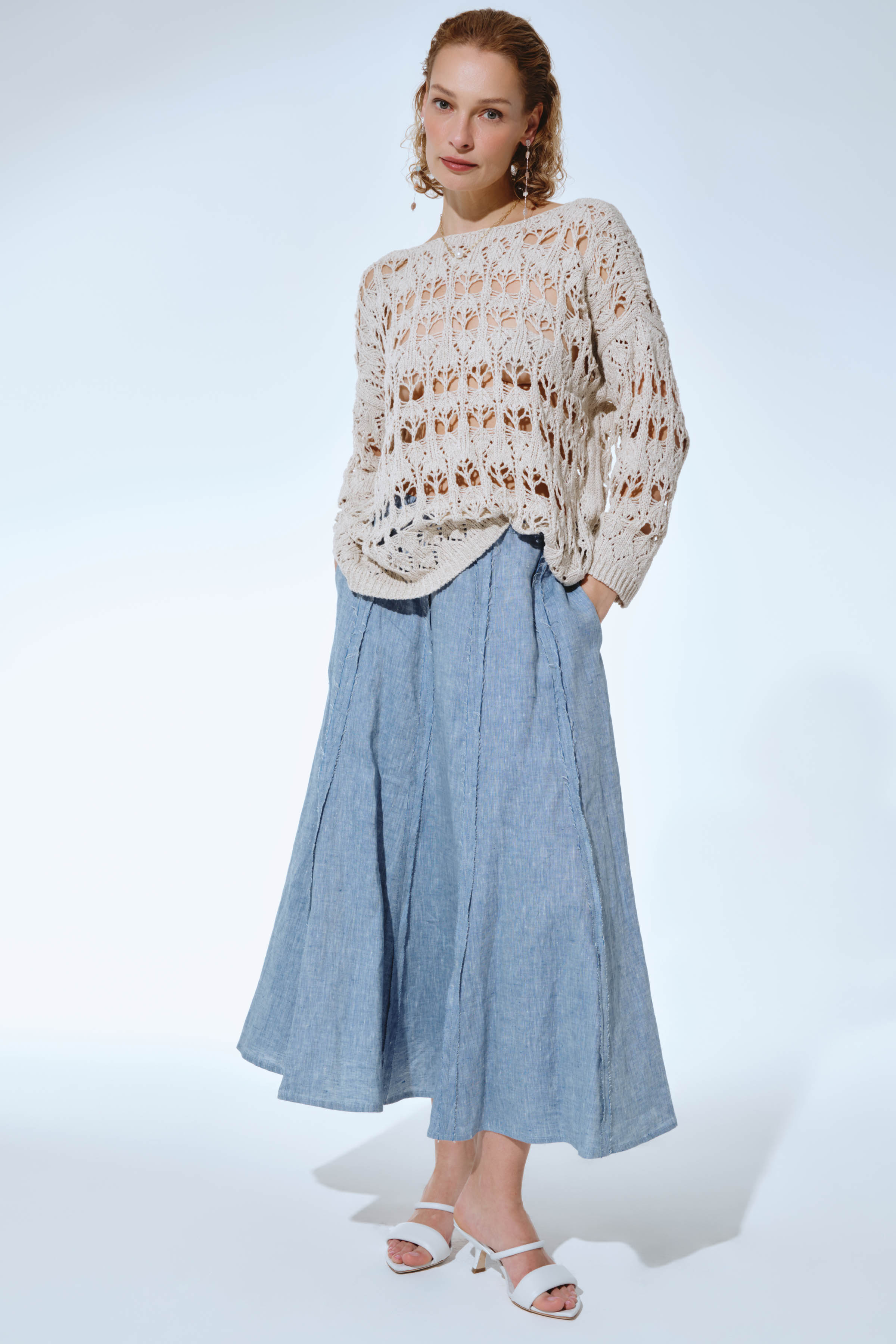 Юбка Лён гранж 39 Светло-джинсовый (denim bleu clair)  от Lesel (Лесель)! Заказывайте по ✆ 8 (800) 777 02 37