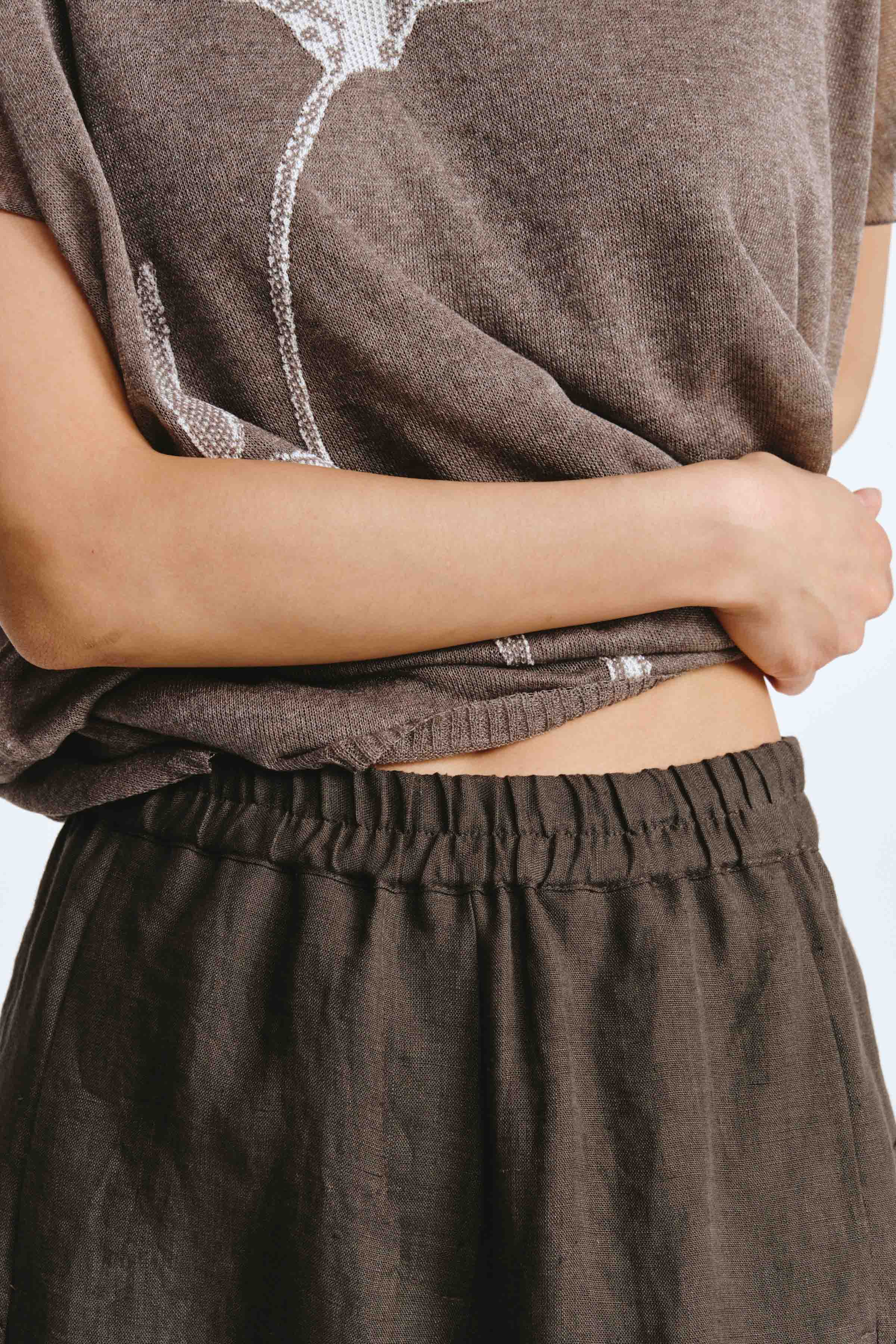 Брюки свободные на резинке, лен