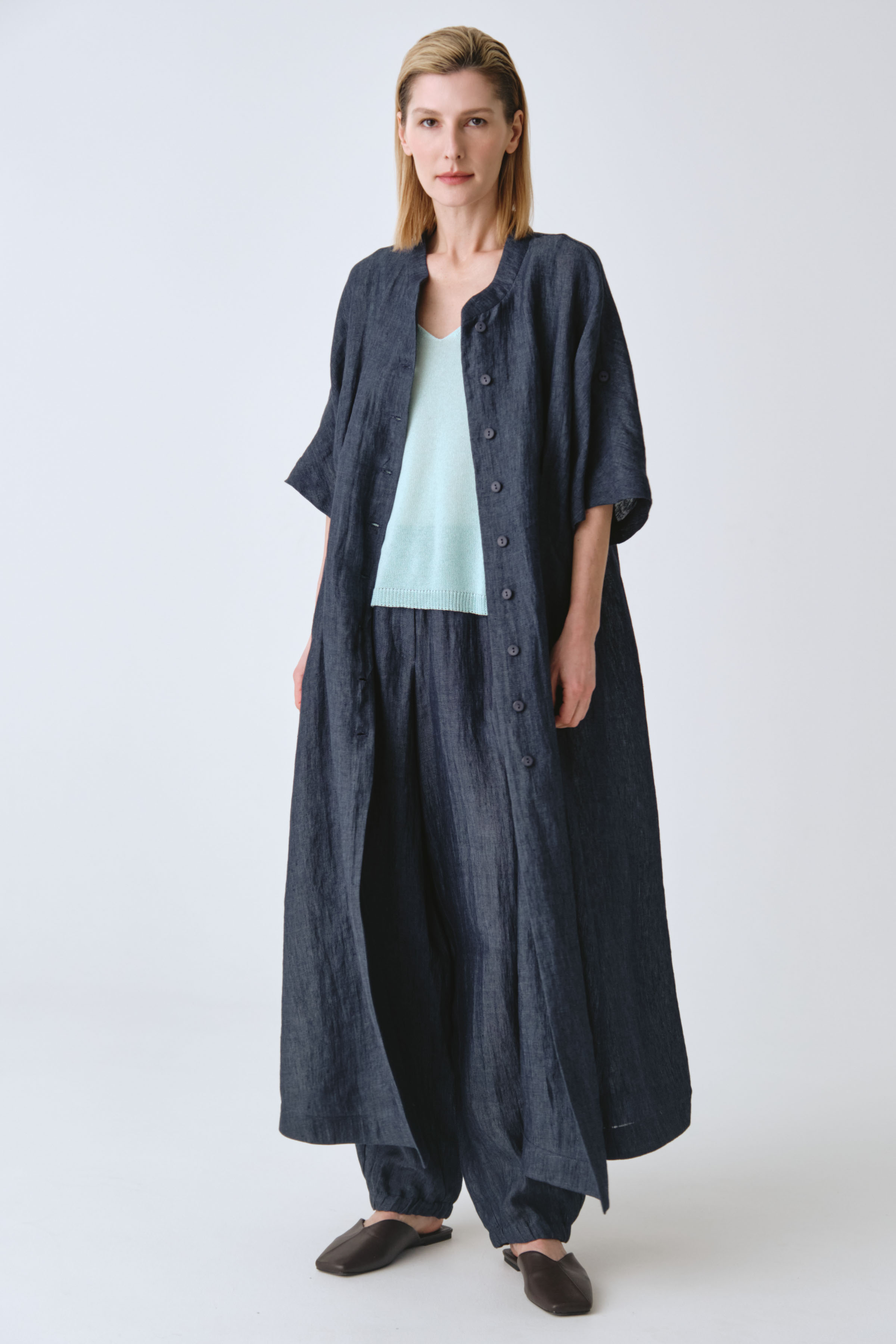 Жакет накидка с широкими рукавами, лён