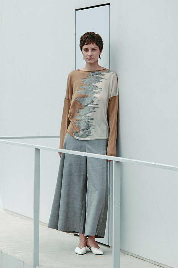 Брюки укороченные со складкой, шерсть меланж