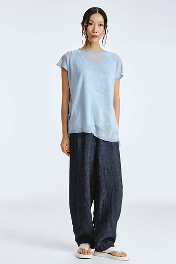 Брюки свободные на резинке, лен