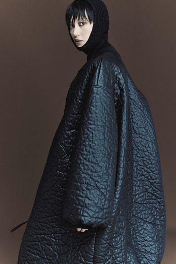 Бомбер кожа-крэш с шерстью удлиненный