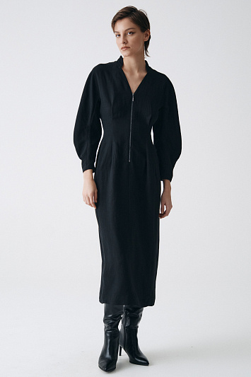 Платье песочные часы с овальными рукавами и шнуровкой