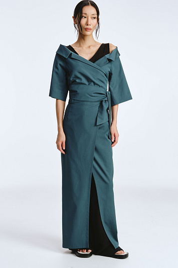 Юбка прямая, запах с пряжкой