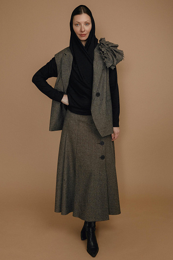 Юбка клеш на пуговицах, твид