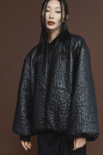 Бомбер кожа-крэш с шерстью