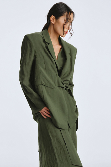 Жакет прямой, с хлястиком, тонкий лен