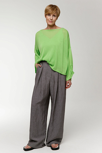 Брюки прямые со складками, лён