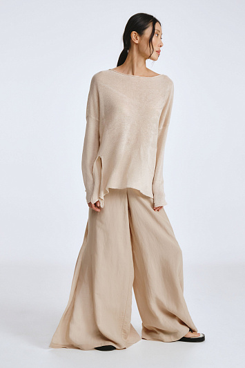 Брюки прямые с отлетными деталями, тонкий лен