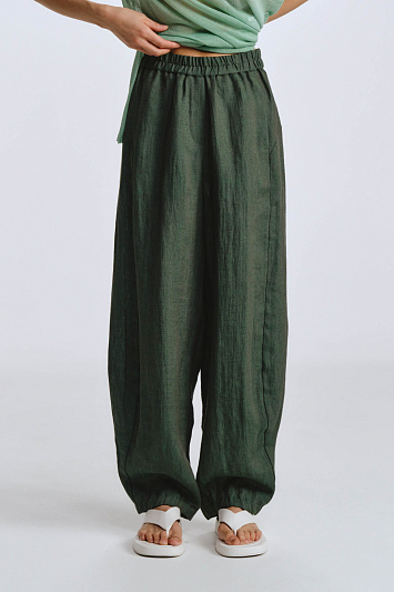 Брюки свободные на резинке, лен