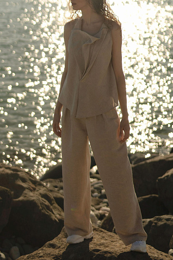 Брюки прямые со складками, лён