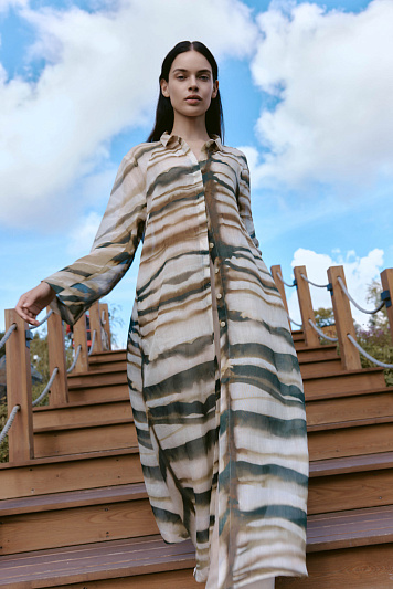 Блуза рубашка длинная Акварельные зигзаги