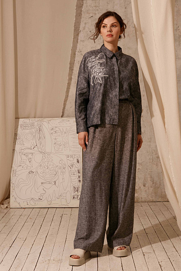 Блуза Хлопок меланж, с вышивкой